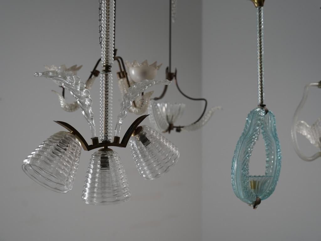 Set of 6 Pendants in Glass and Brass, Italy, 1940’s For Sale 3