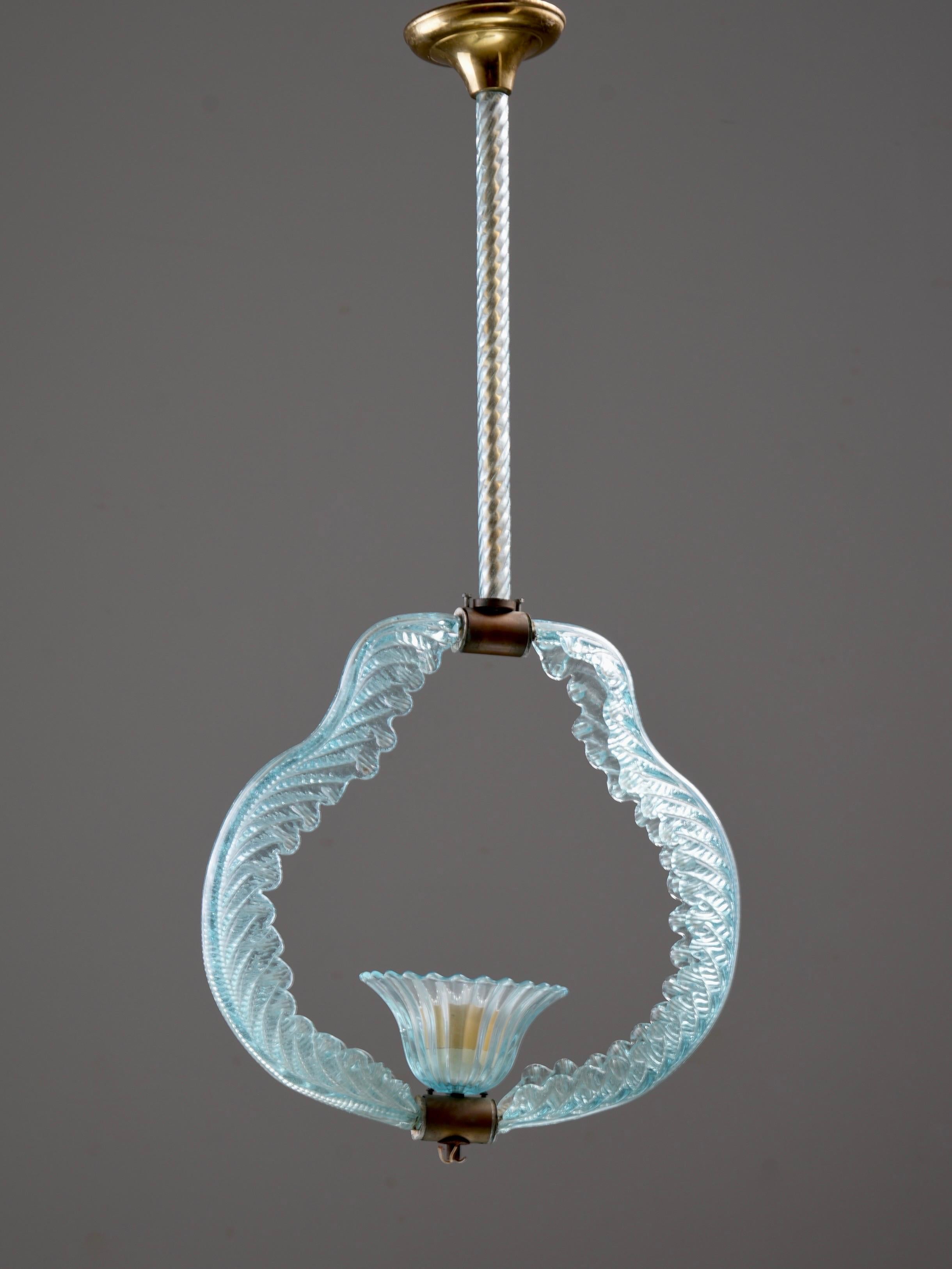 Mid-Century Modern Set of 6 Pendants in Glass and Brass, Italy, 1940’s For Sale
