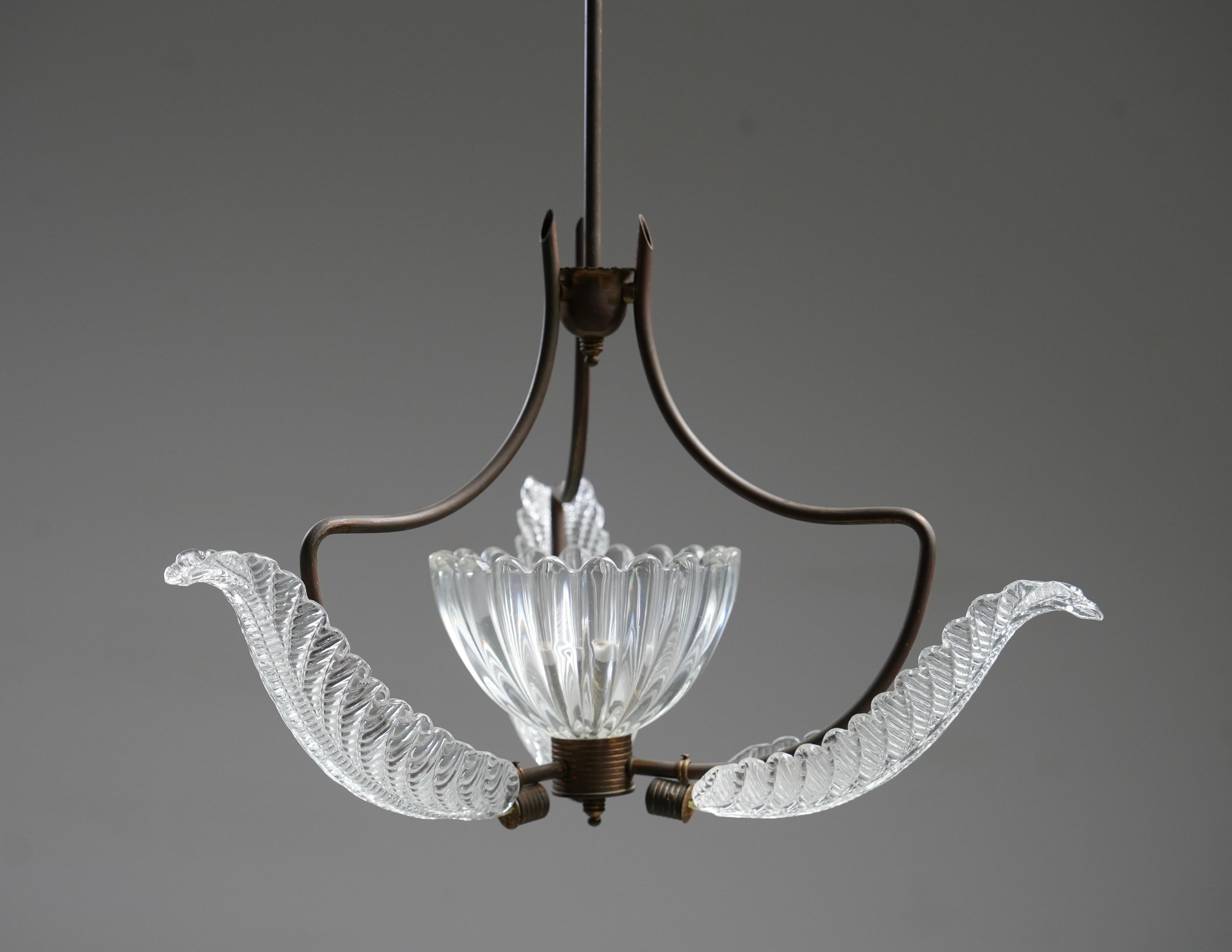 Italian Set of 6 Pendants in Glass and Brass, Italy, 1940’s For Sale