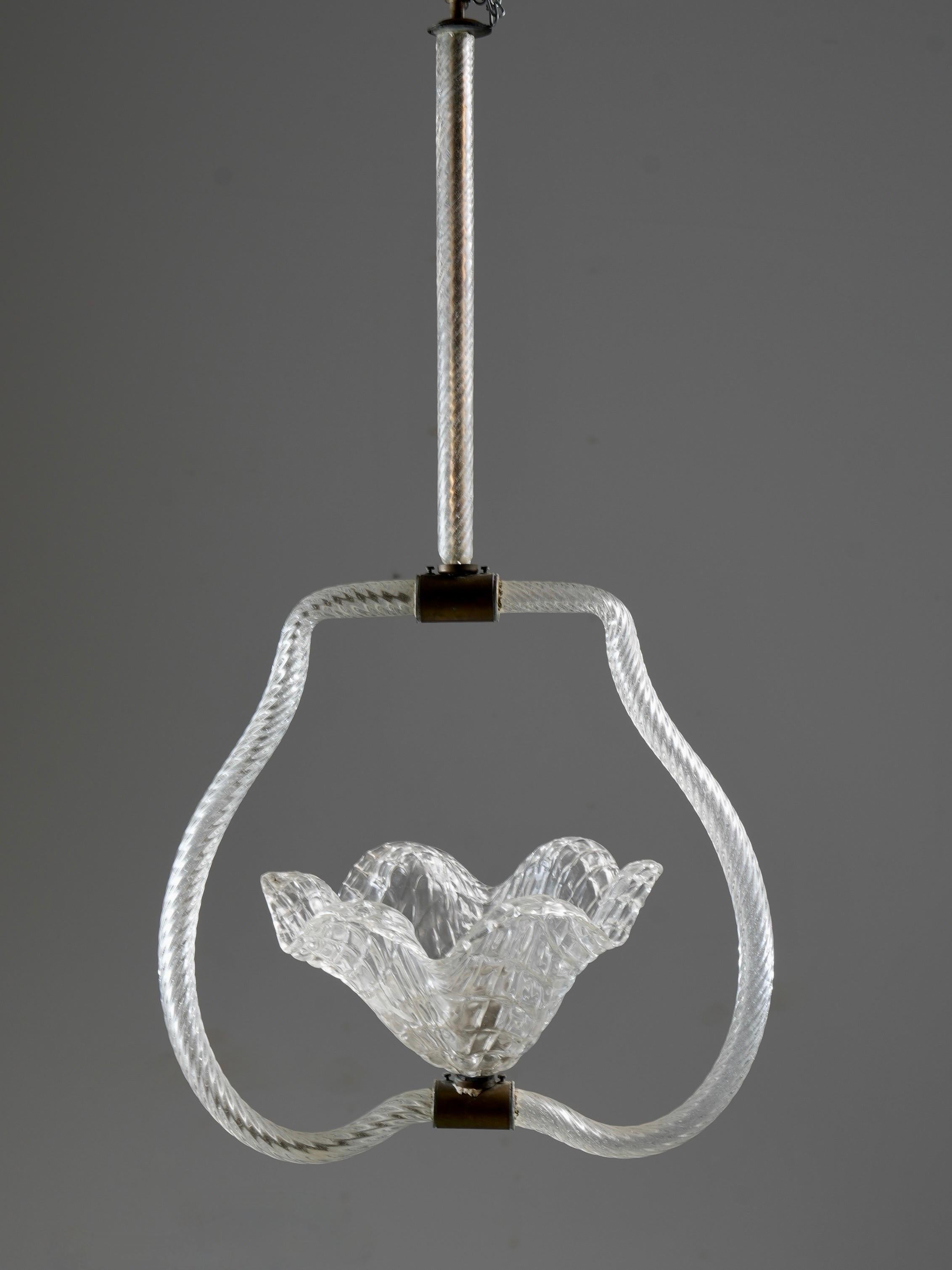 Mid-20th Century Set of 6 Pendants in Glass and Brass, Italy, 1940’s For Sale