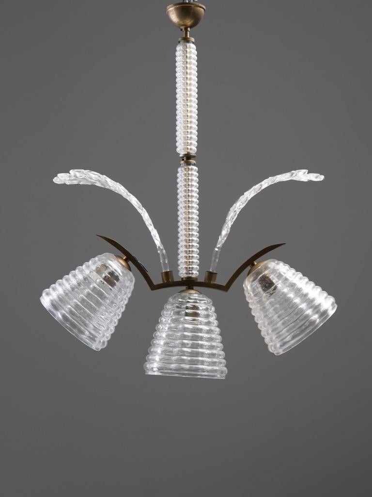 Metal Set of 6 Pendants in Glass and Brass, Italy, 1940’s For Sale