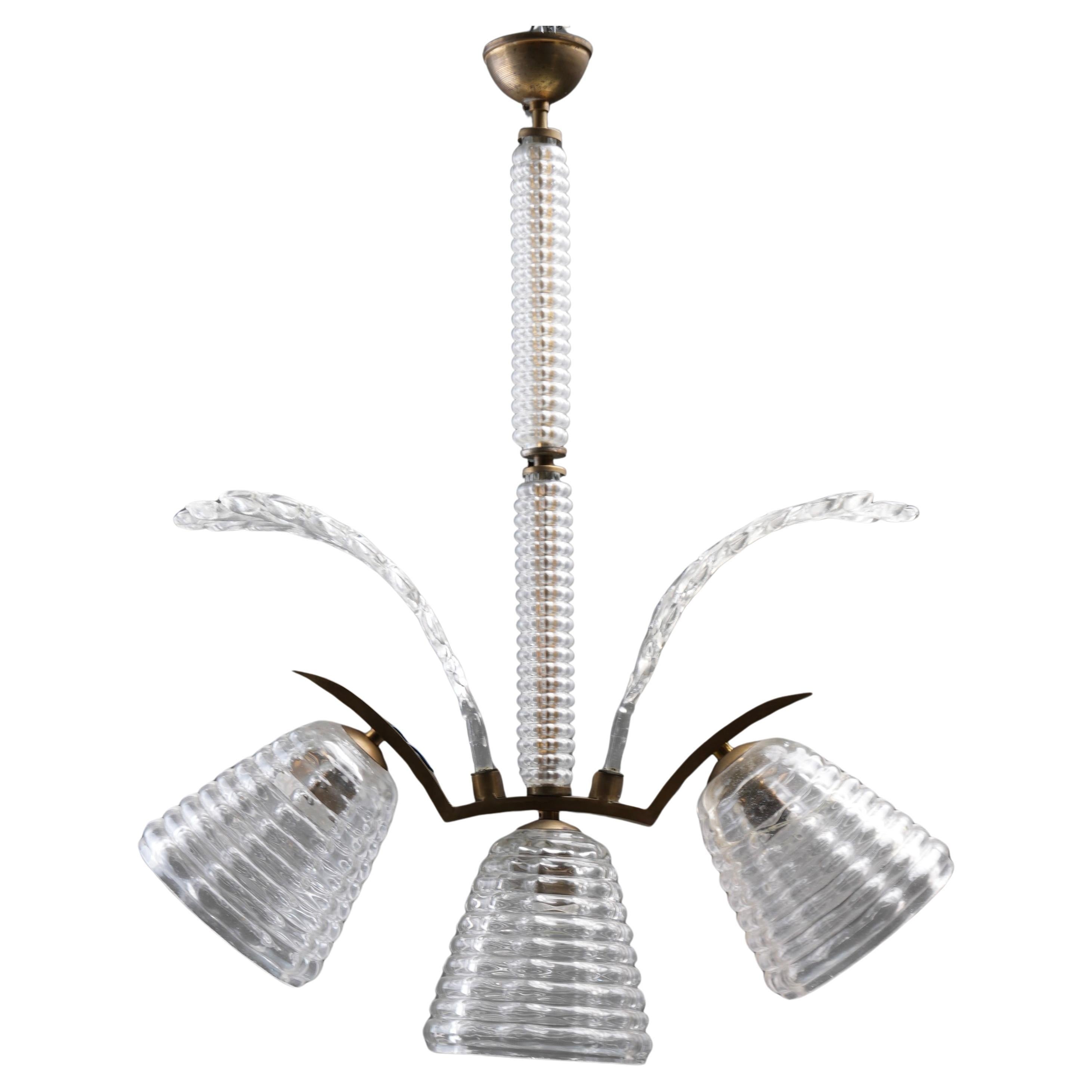 Set of 6 Pendants in Glass and Brass, Italy, 1940’s For Sale