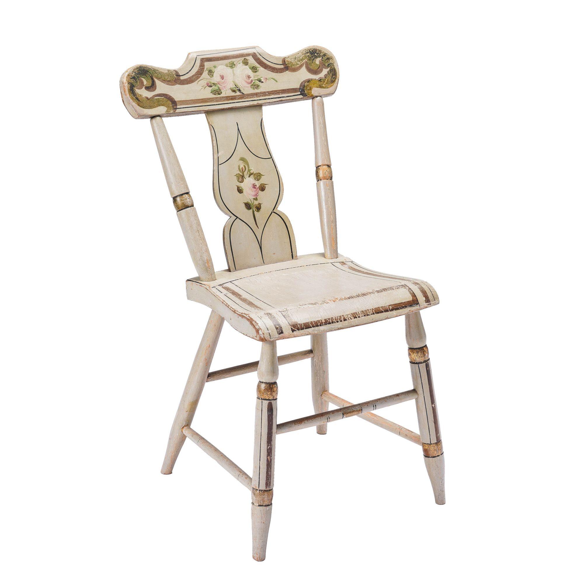 Ensemble de 6 chaises latérales en bois de Pennsylvanie avec décorations florales, C.I.C. en vente 4