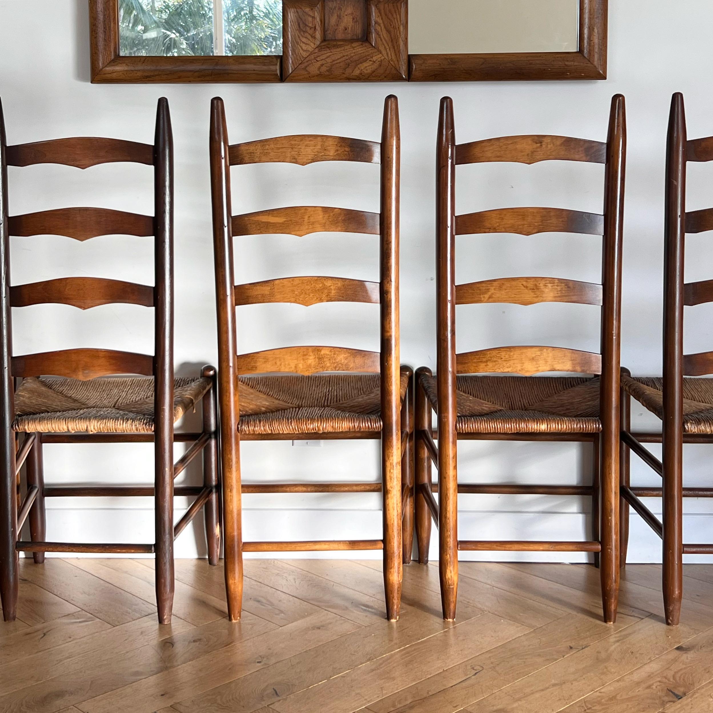 Set of 6 Perriand Style French Country Wicker Ladder Back Dining Chairs, 20th C 9