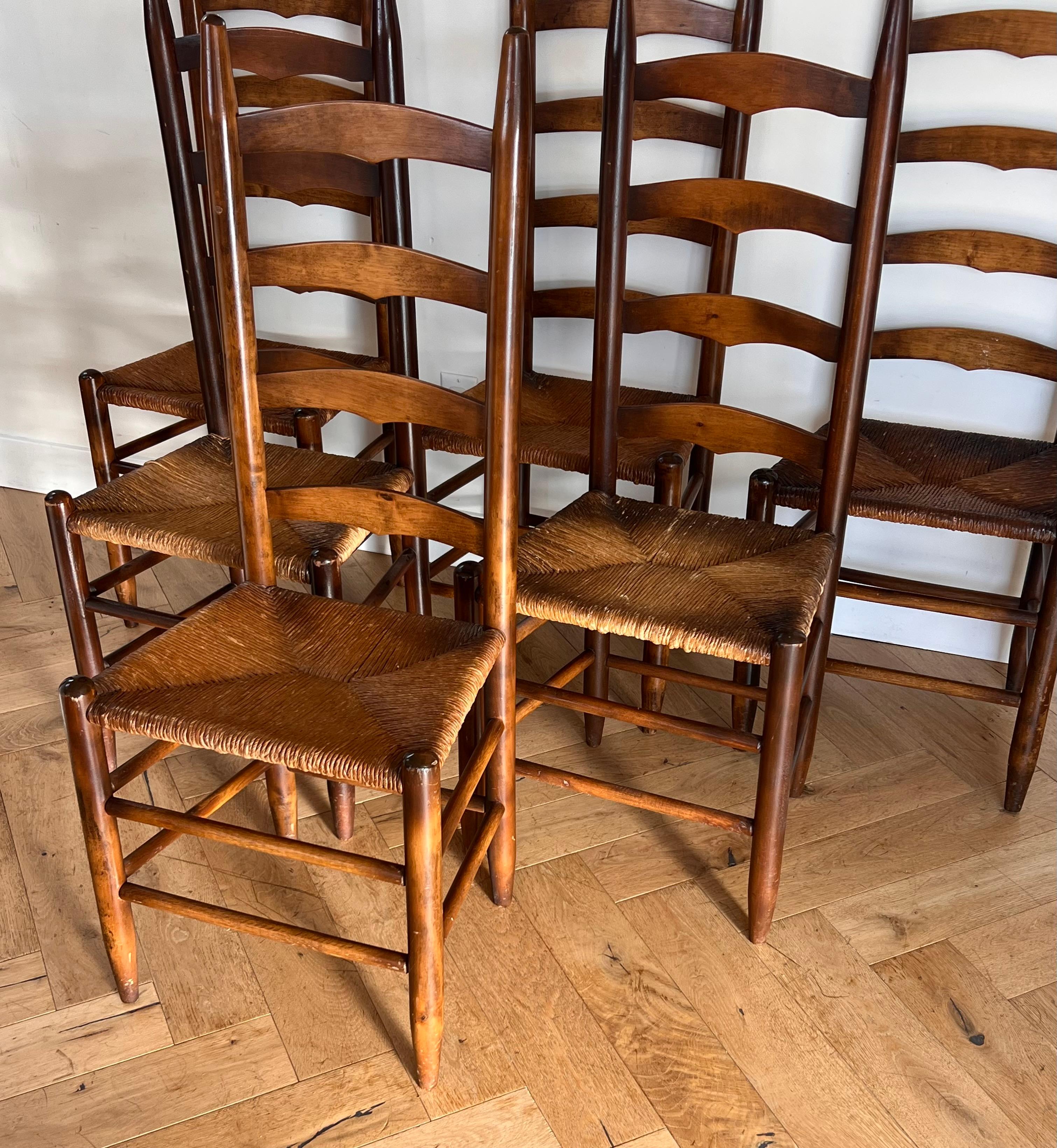 Set of 6 Perriand Style French Country Wicker Ladder Back Dining Chairs, 20th C 11