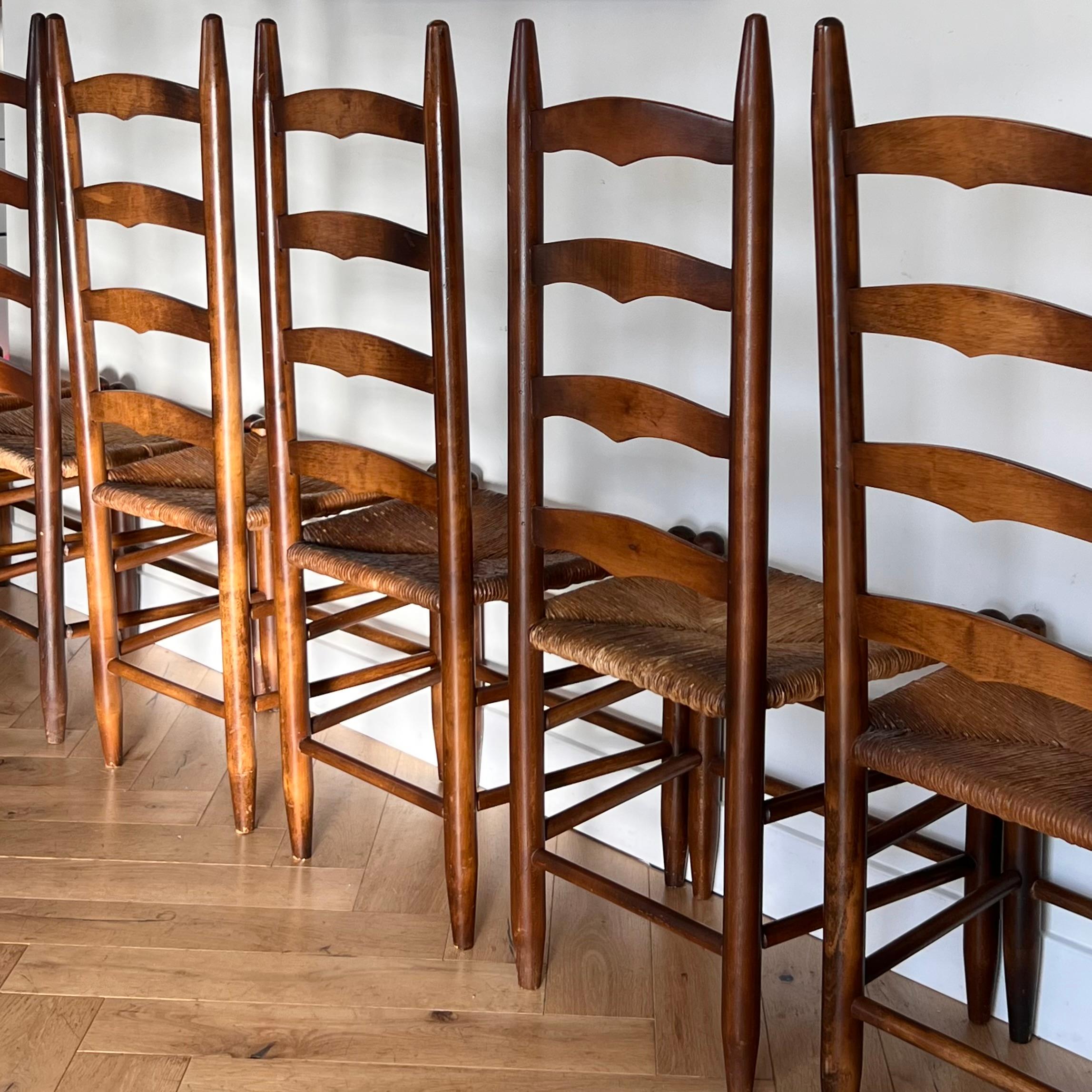 Set of 6 Perriand Style French Country Wicker Ladder Back Dining Chairs, 20th C 13