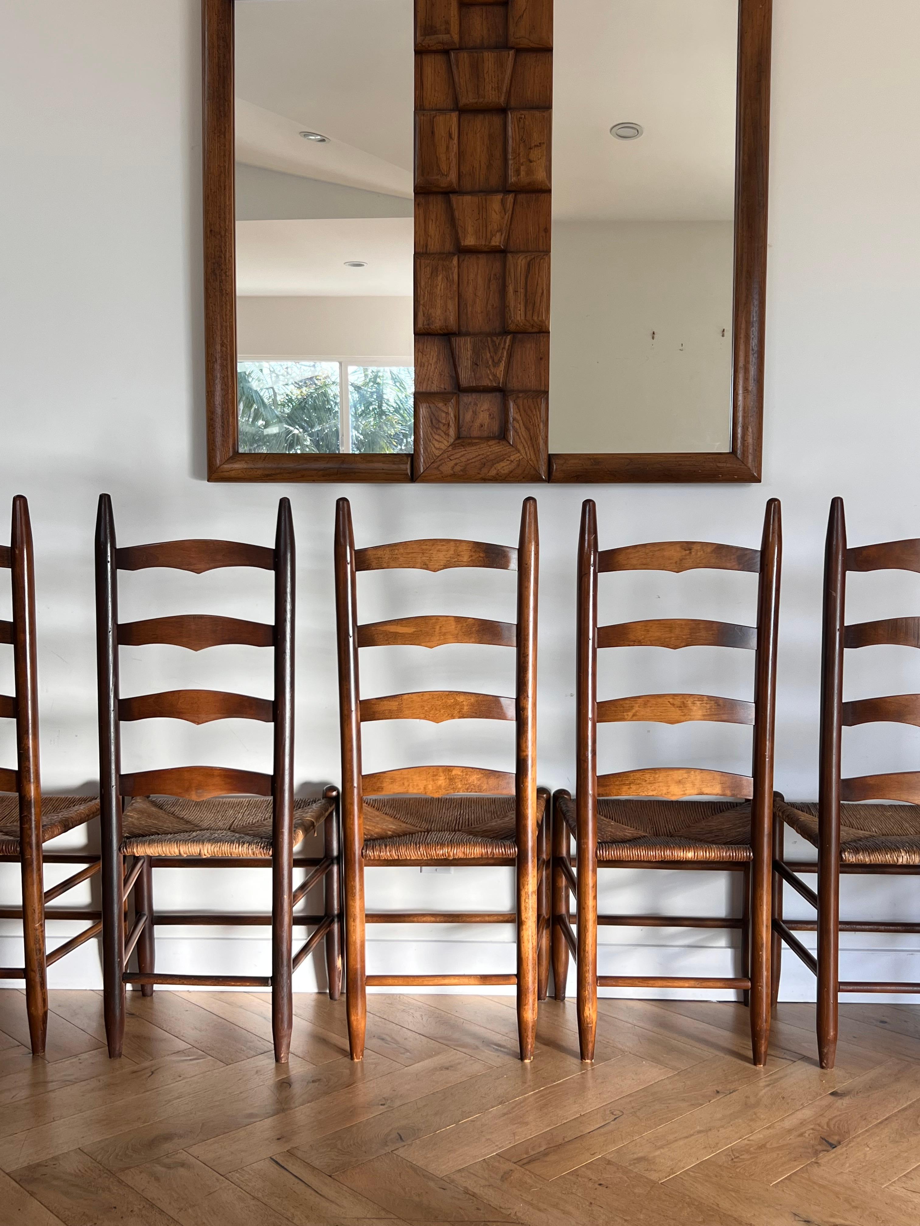 Set of 6 Perriand Style French Country Wicker Ladder Back Dining Chairs, 20th C In Good Condition In View Park, CA