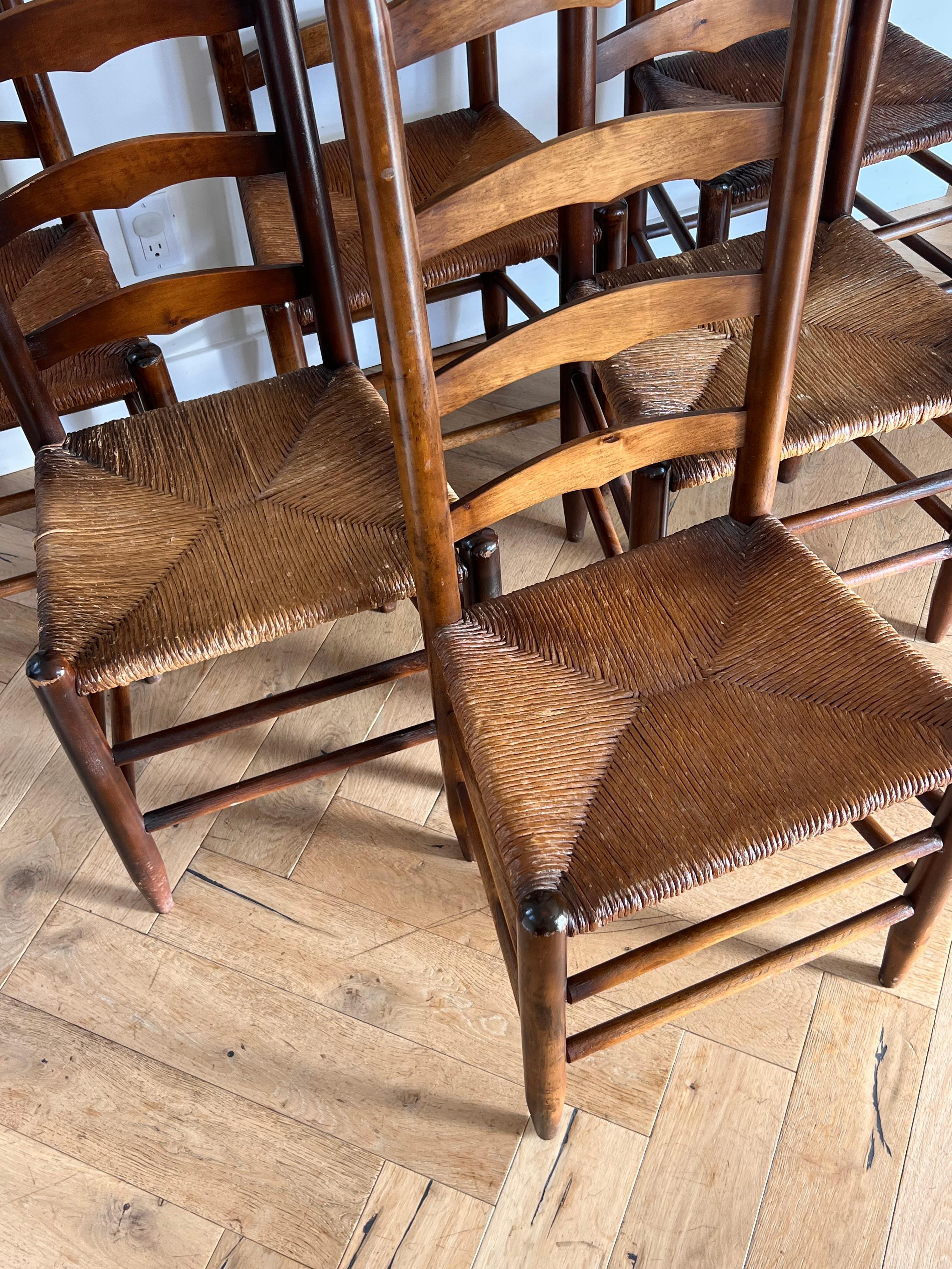 Set of 6 Perriand Style French Country Wicker Ladder Back Dining Chairs, 20th C 4