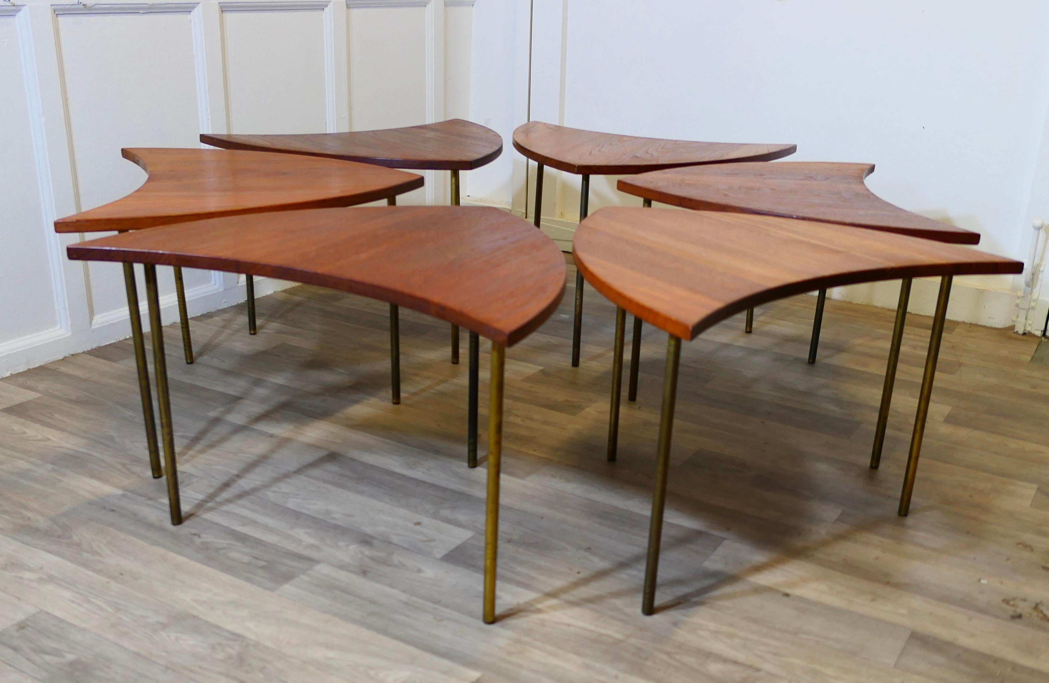 Teak Set of 6 Peter Hvidt Design Pinwheel Tables  Brilliant design by Peter Hvidt