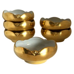 Set of 6 Picard Hand Decorated Ensemble Gold and White Interior Porcelain Bowls