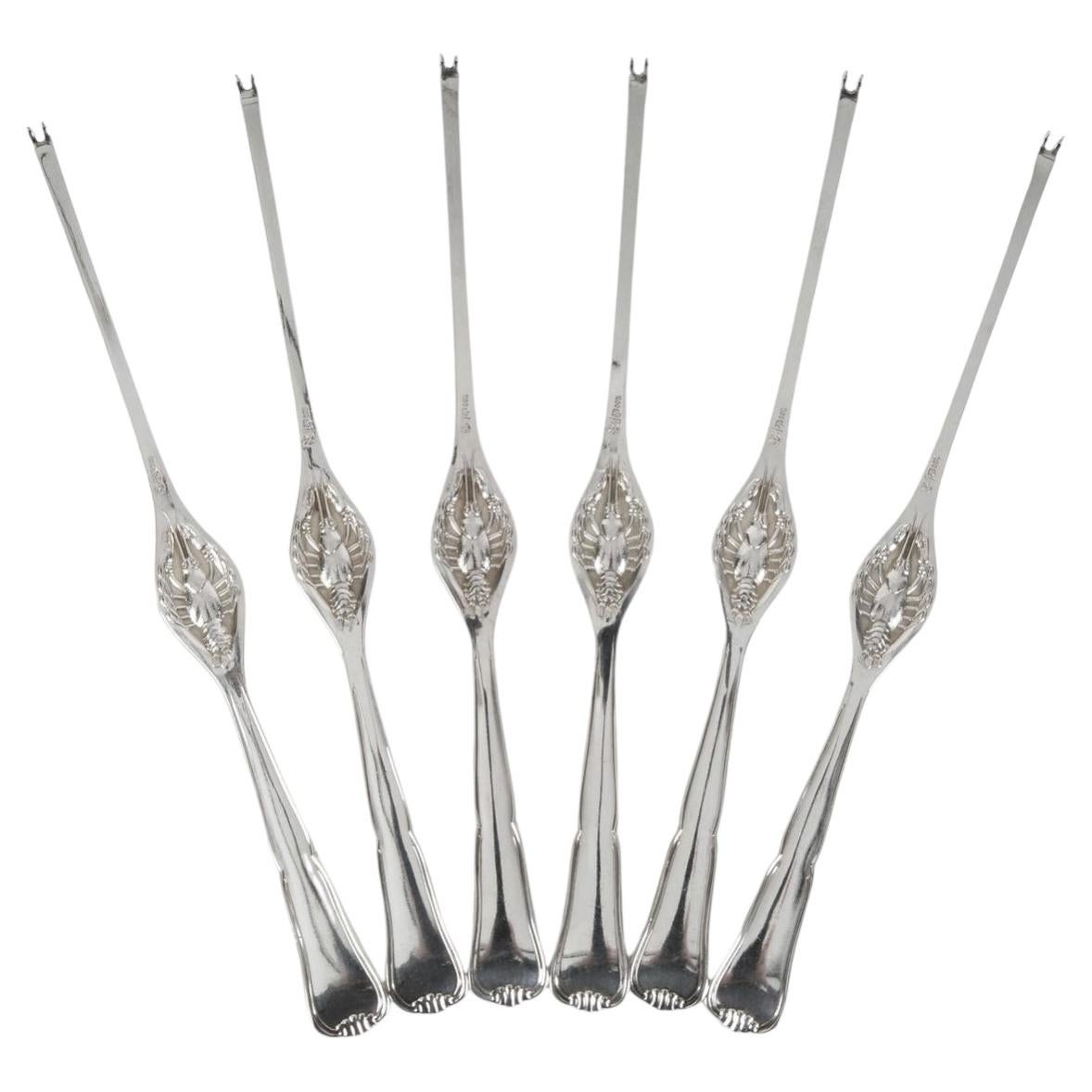 Set of 6 Piece Silver Lobster Fork, Germany by Franz Bahner, 1920s - 1930s For Sale