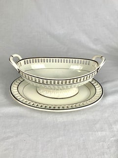 Set of 6 Pieces Antique English Creamware 18th & Early 19th Century w Brown Trim