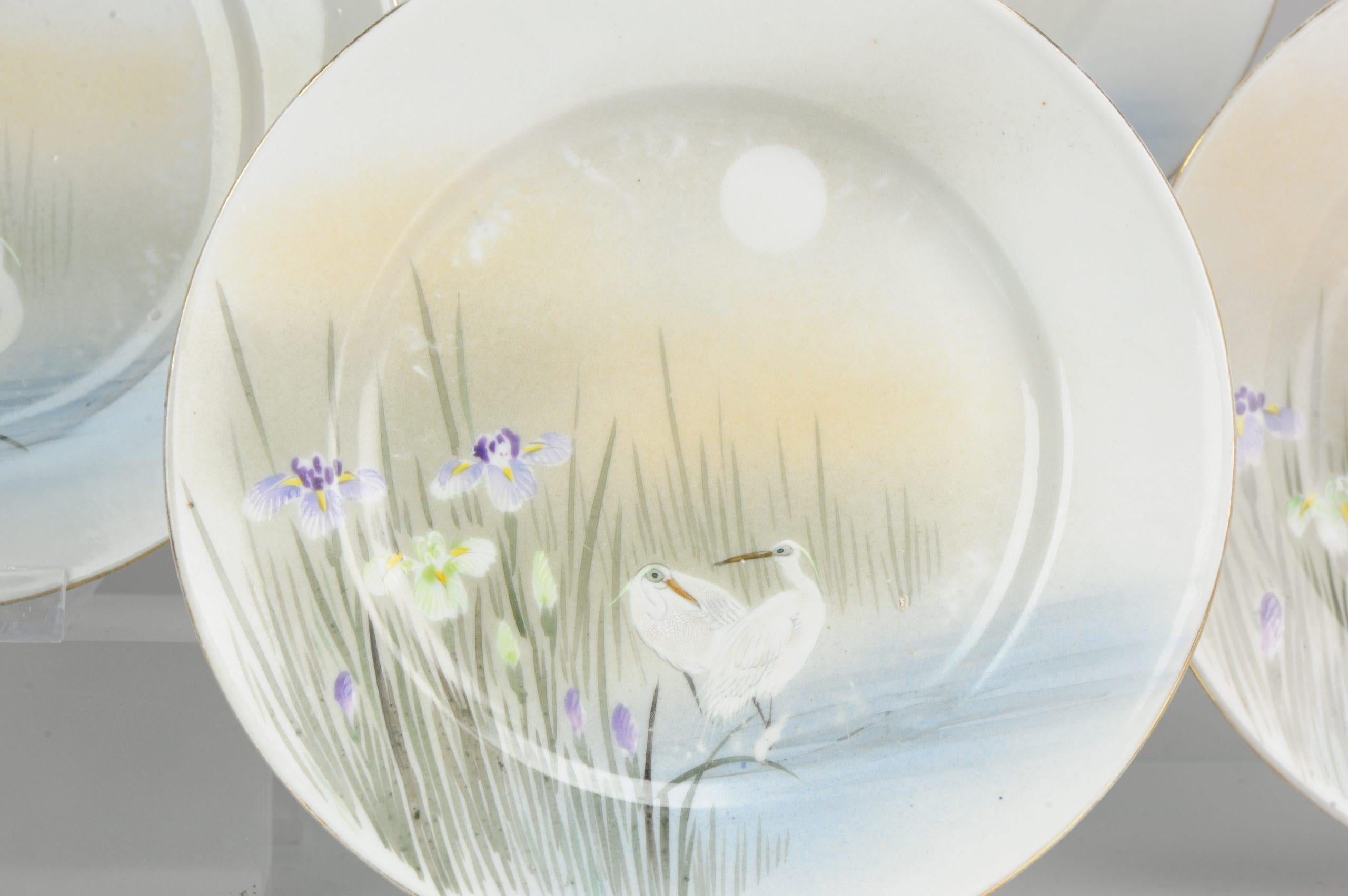 Set of 6 Pieces Japanese Porcelain Plates Hand Painted, 1920-1940 In Good Condition For Sale In Amsterdam, Noord Holland
