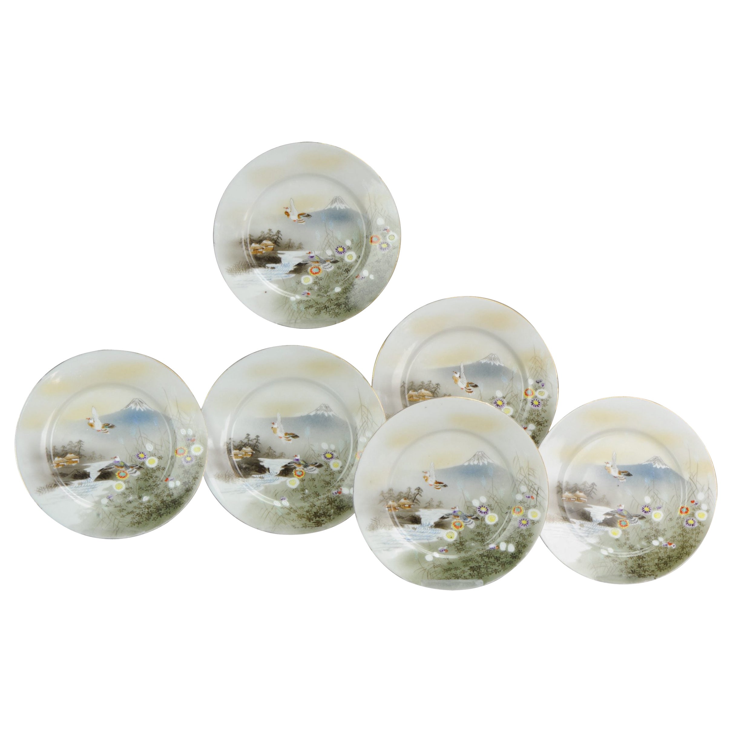 Ensemble de 6 pièces en porcelaine japonaise peinte à la main, 1920-1940