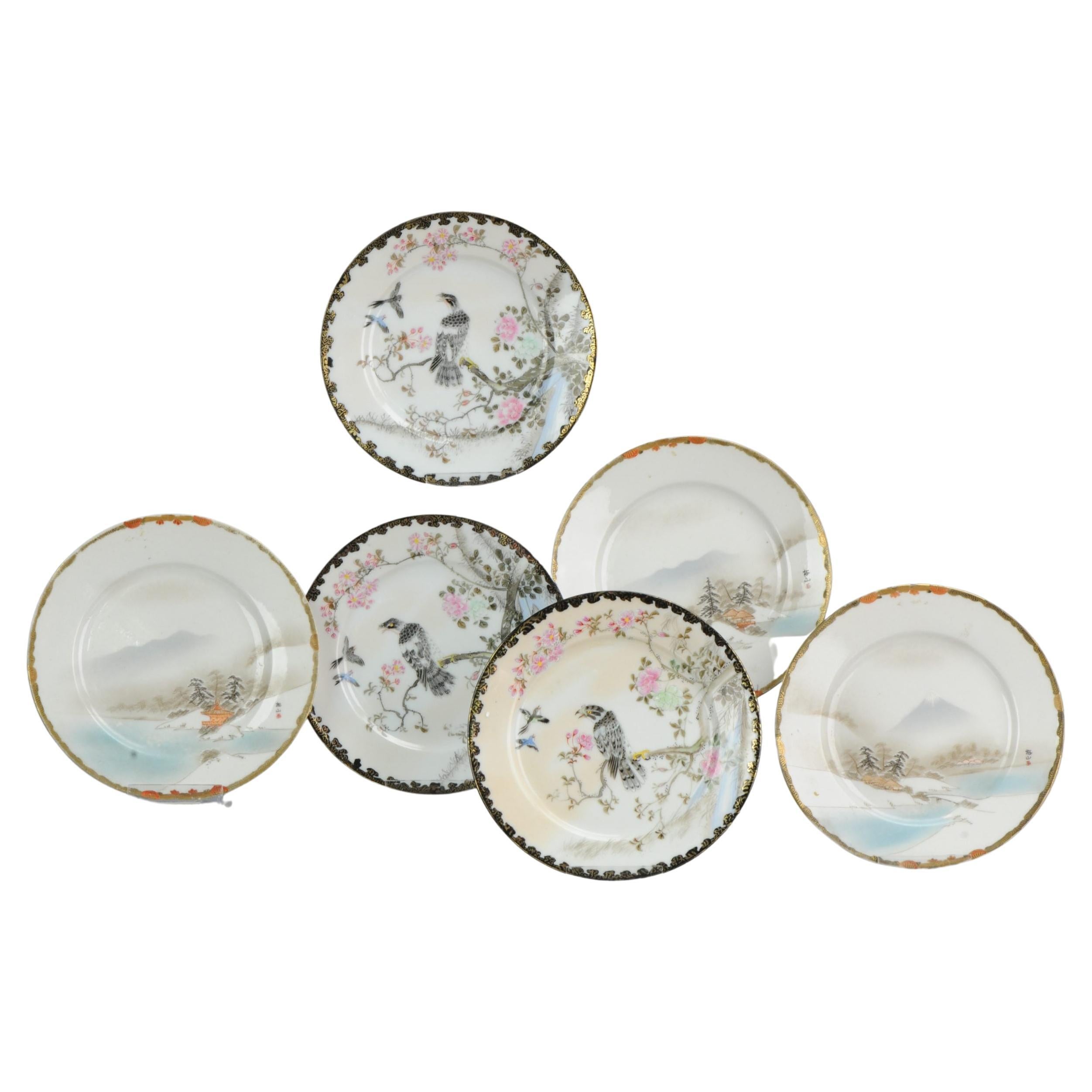 Set of 6 Pieces Japanese Porcelain Plates Hand Painted Taisho Period, 1920-1940