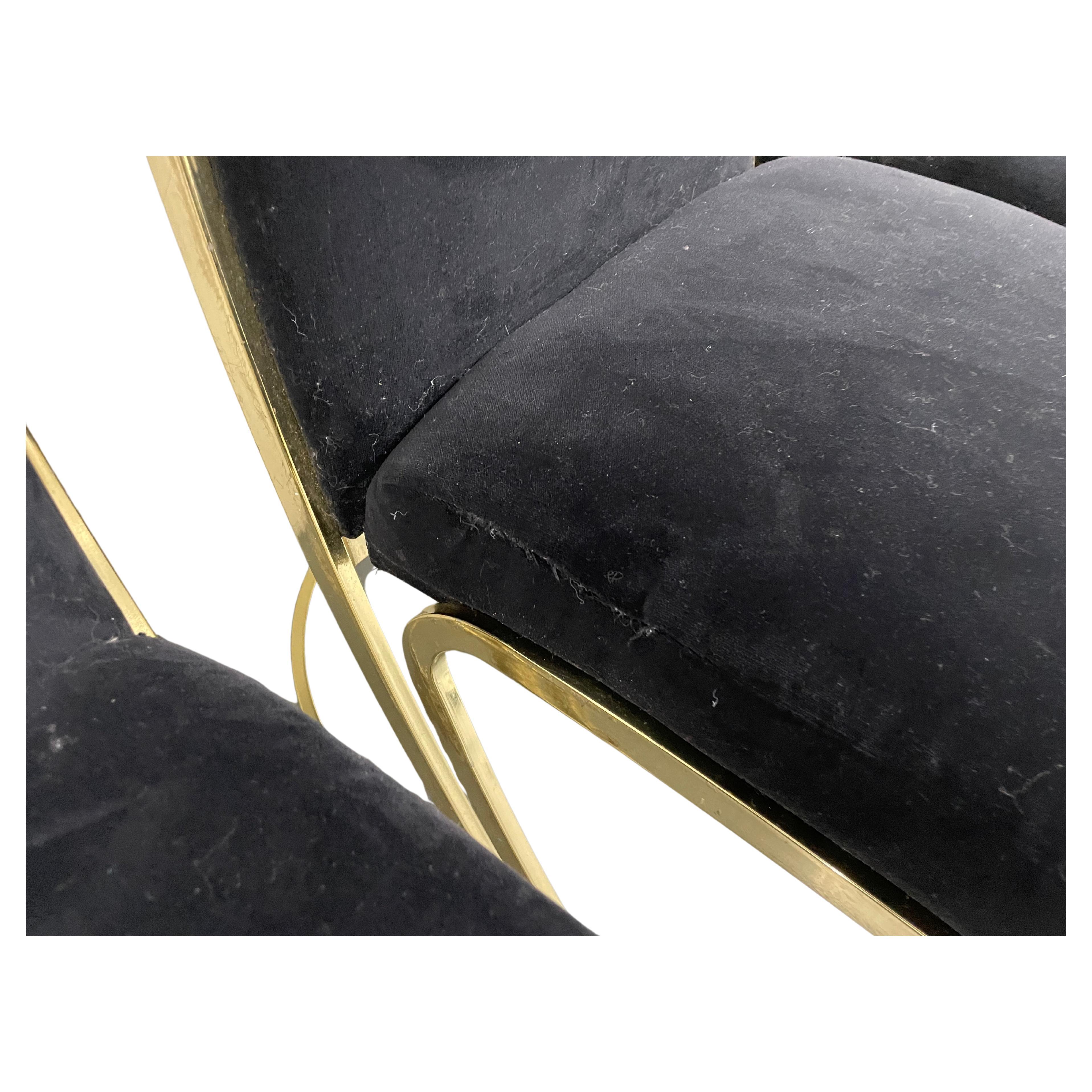 Juego de 6 sillas de comedor Pierre Cardin de latón y terciopelo negro, años 70 9