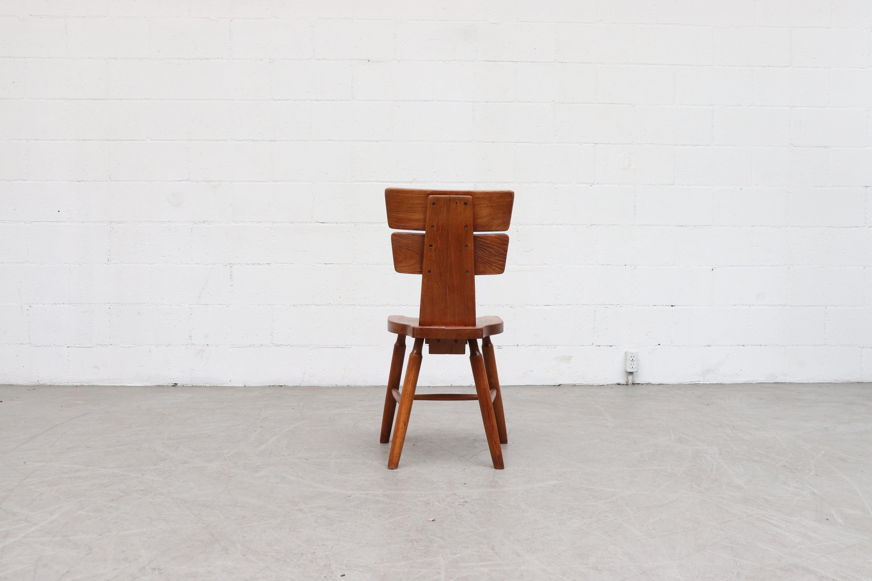 Wood Set of 6 Pierre Chapo Inspired Brutalist Dining Chairs