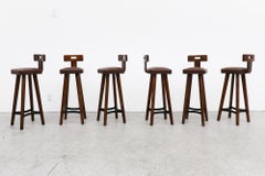 Set of 6 Pierre Chapo Inspired T-Back Brutalist Bar Stools