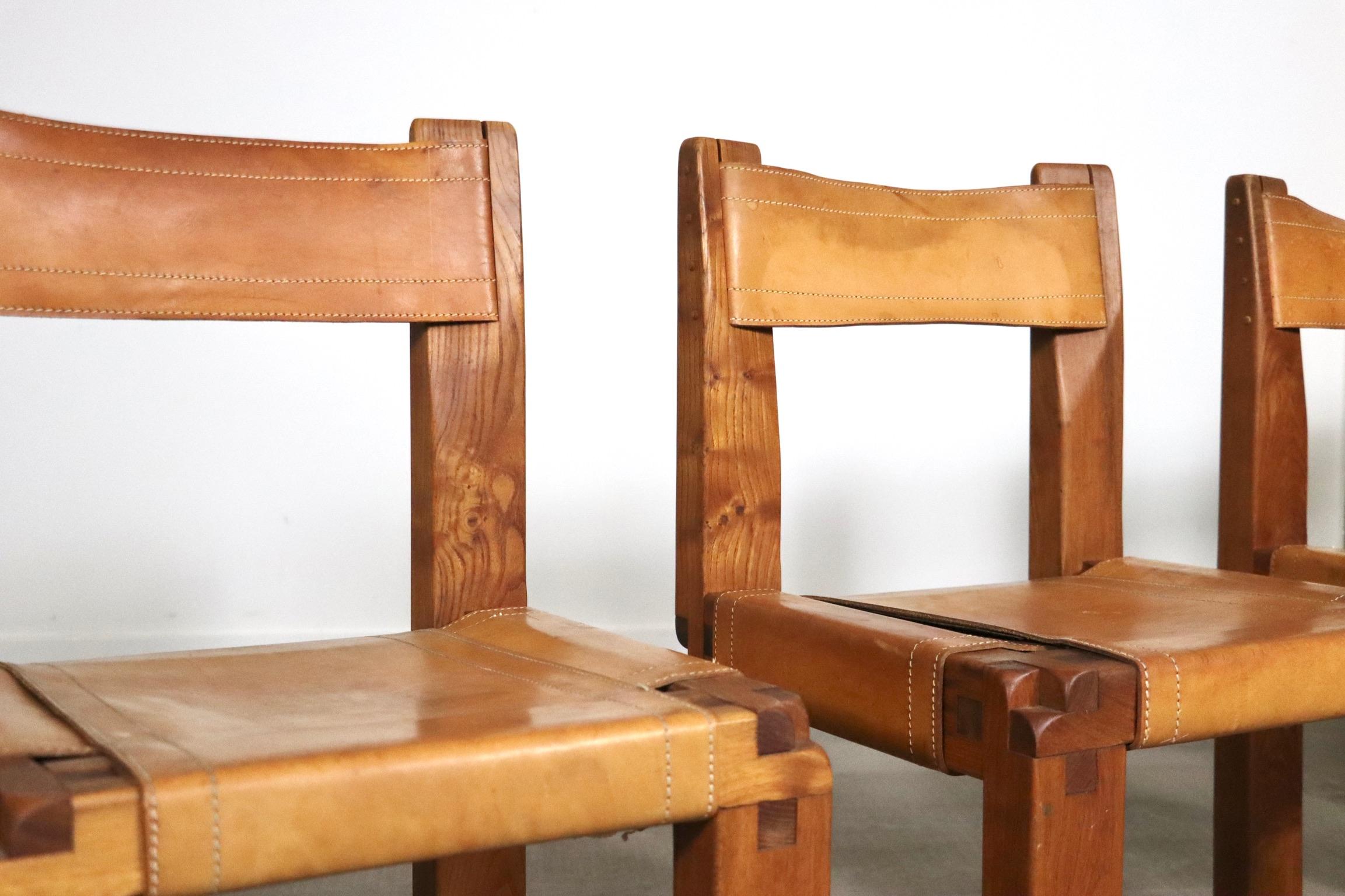 Ensemble de 6 chaises de salle à manger Pierre Chapo S11, France, années 1960 en vente 3
