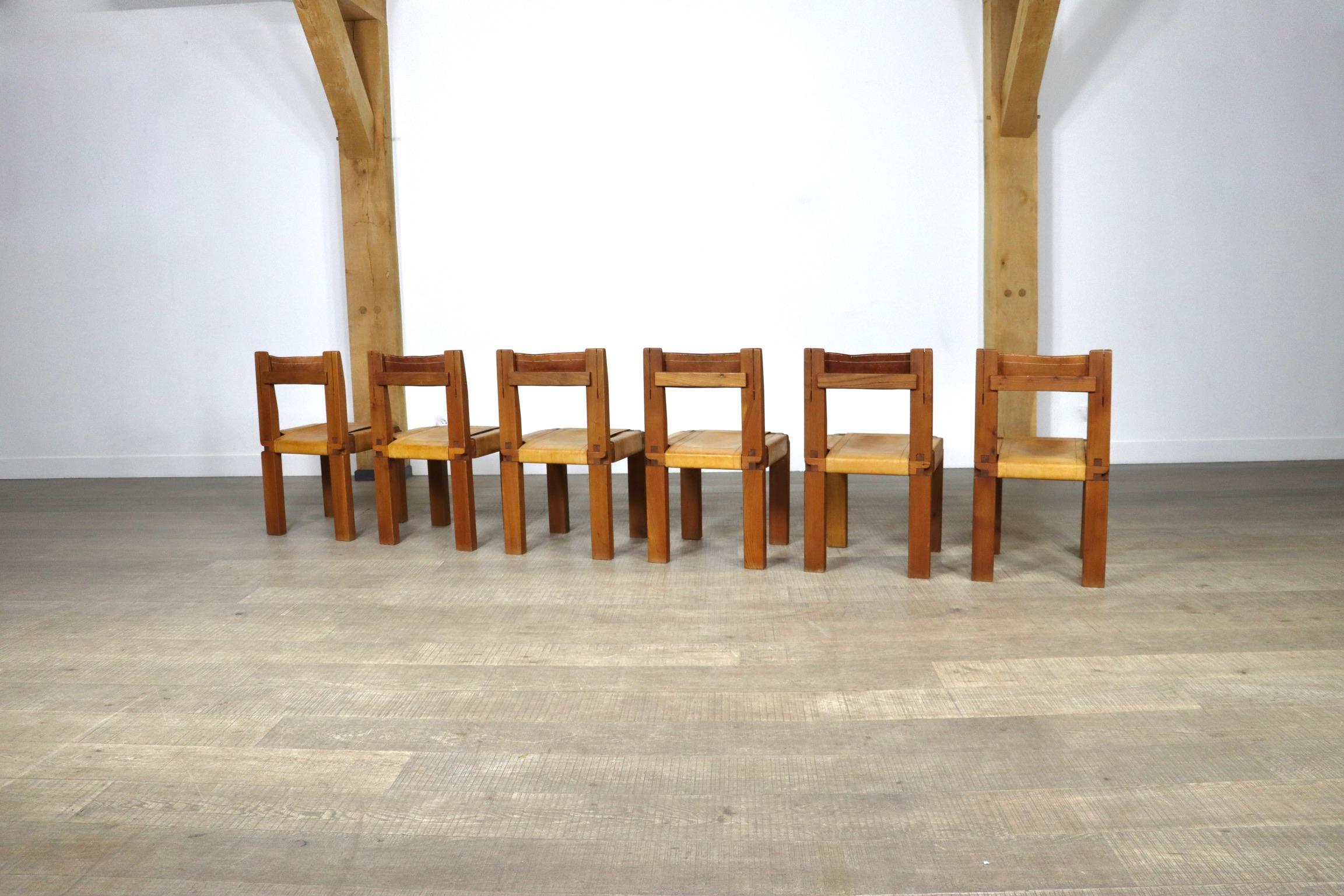 Set Of 6 Pierre Chapo S11 Dining Chairs, France, 1960s 5