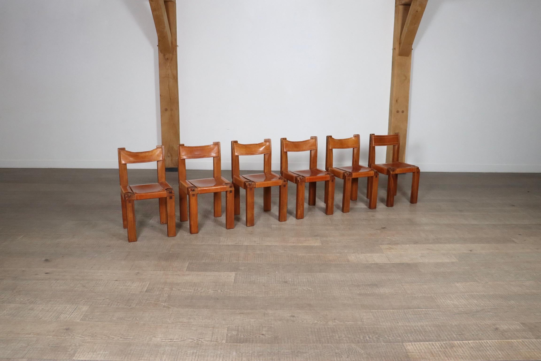 Set Of 6 Pierre Chapo S11 Dining Chairs, France, 1960s For Sale 5