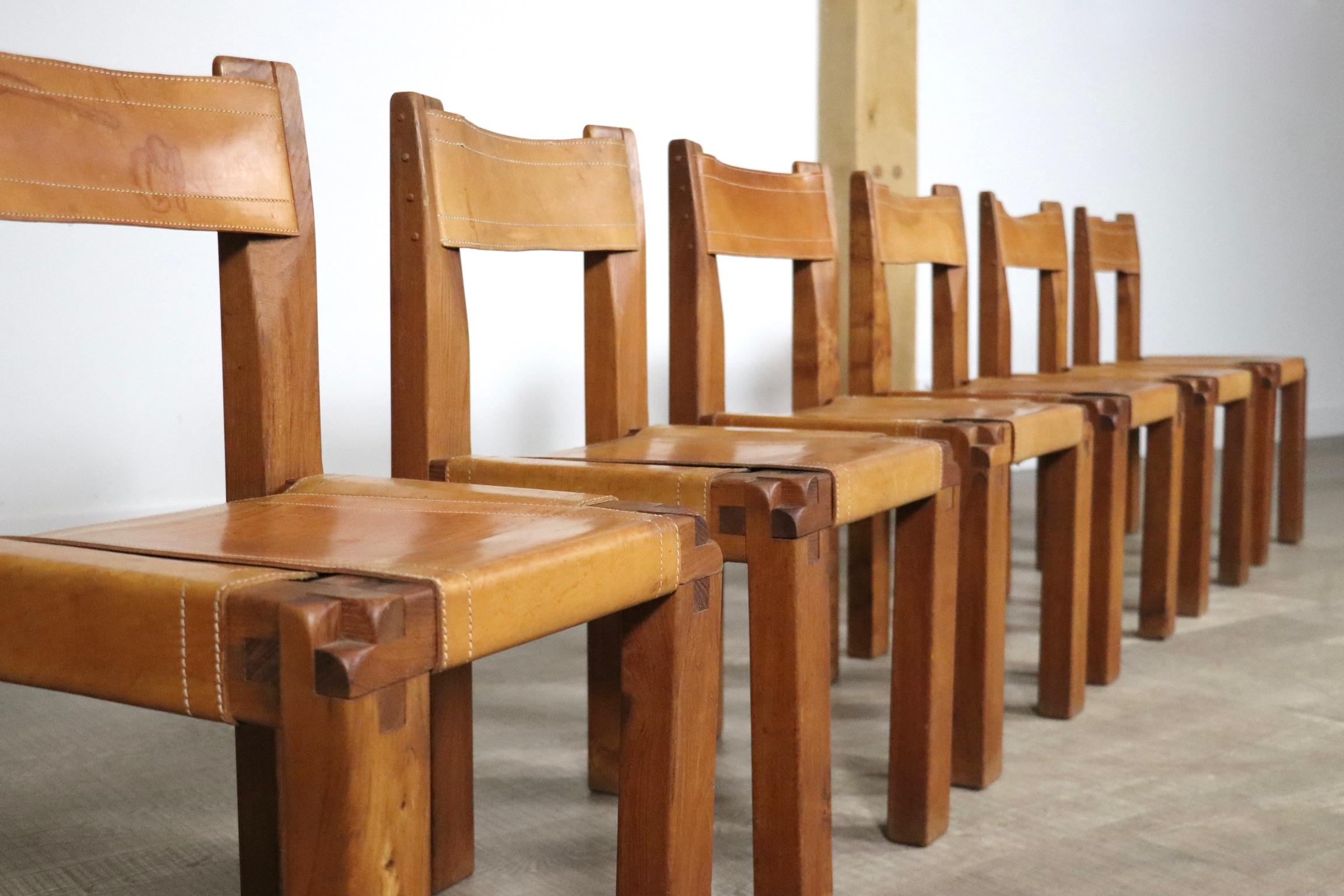 Set Of 6 Pierre Chapo S11 Dining Chairs, France, 1960s For Sale 6