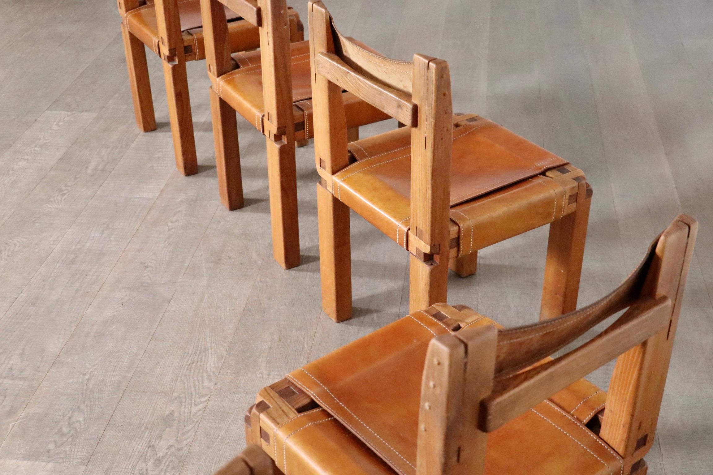 Set Of 6 Pierre Chapo S11 Dining Chairs, France, 1960s 6