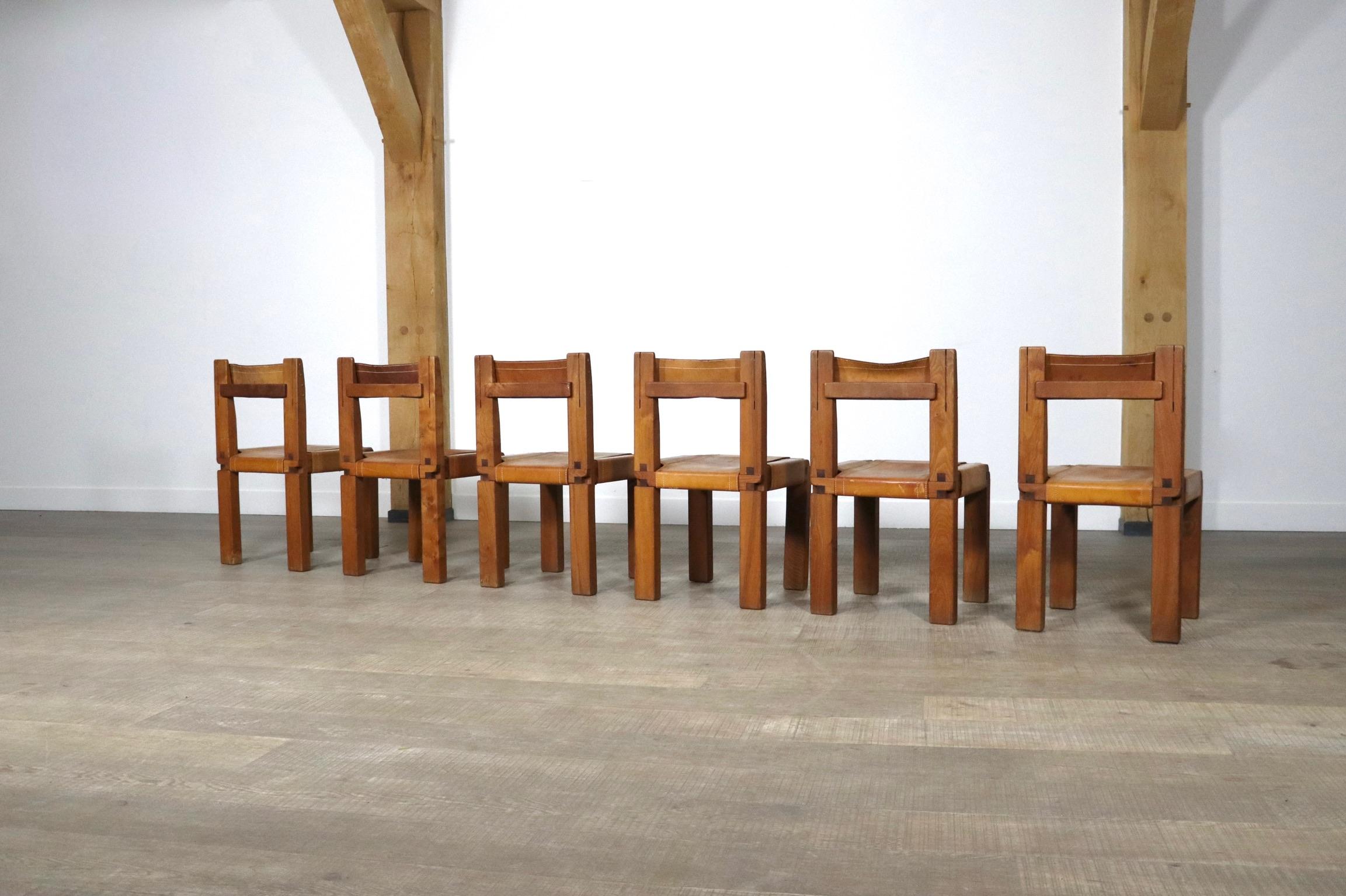 Ensemble de 6 chaises de salle à manger Pierre Chapo S11, France, années 1960 en vente 6