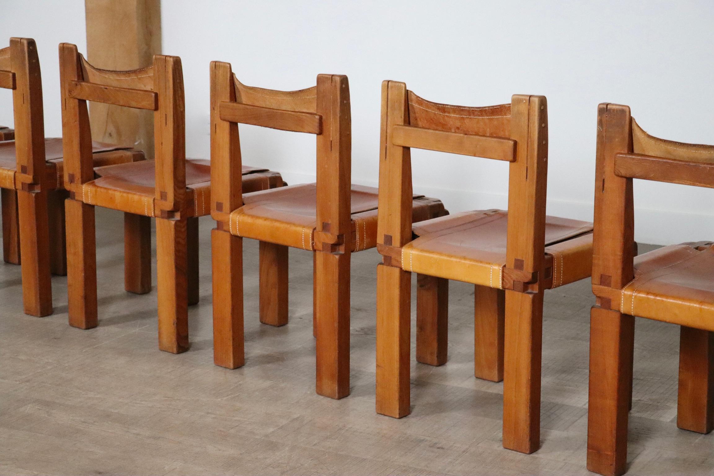 Set Of 6 Pierre Chapo S11 Dining Chairs, France, 1960s For Sale 8