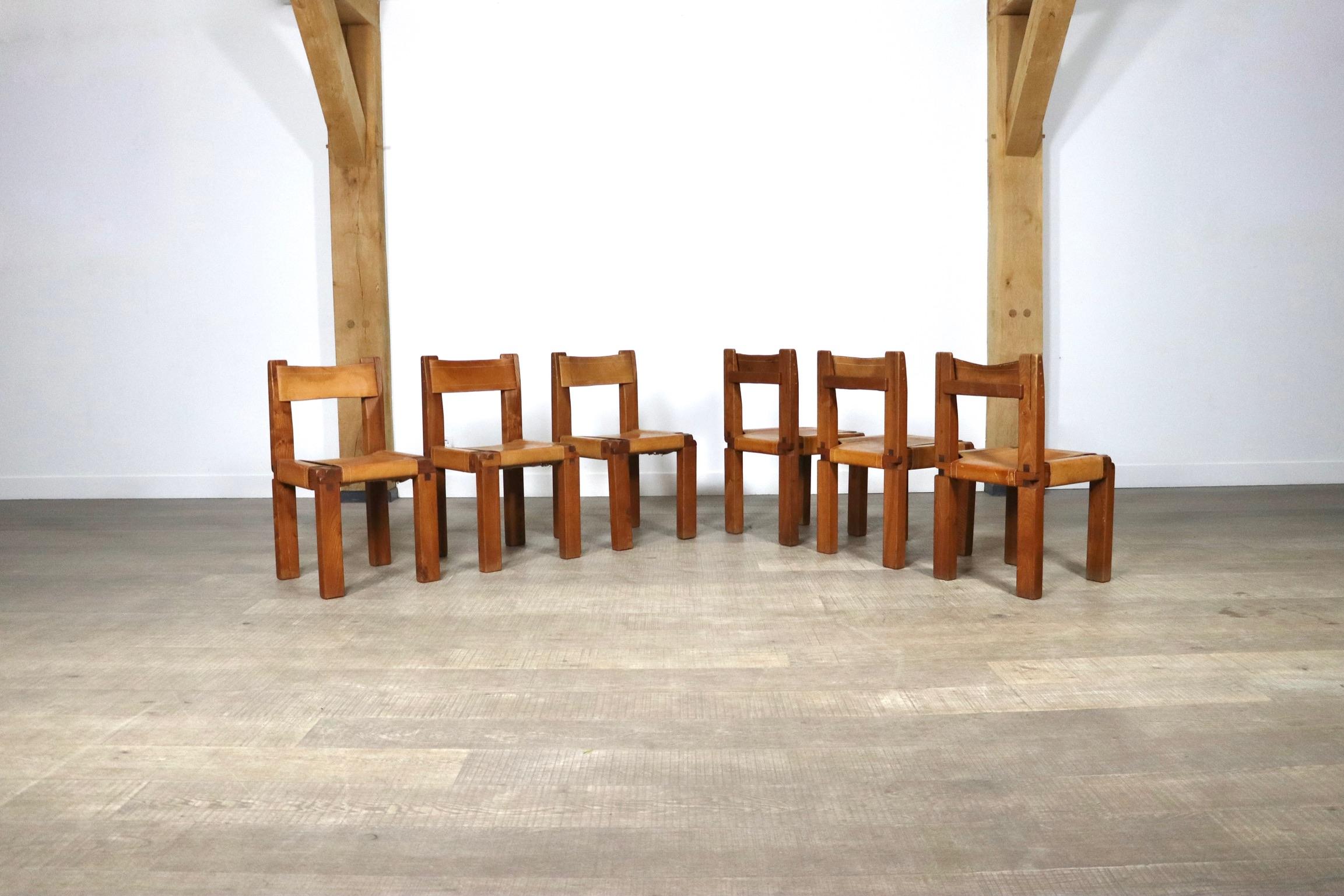 Ensemble de 6 chaises de salle à manger Pierre Chapo S11, France, années 1960 en vente 7