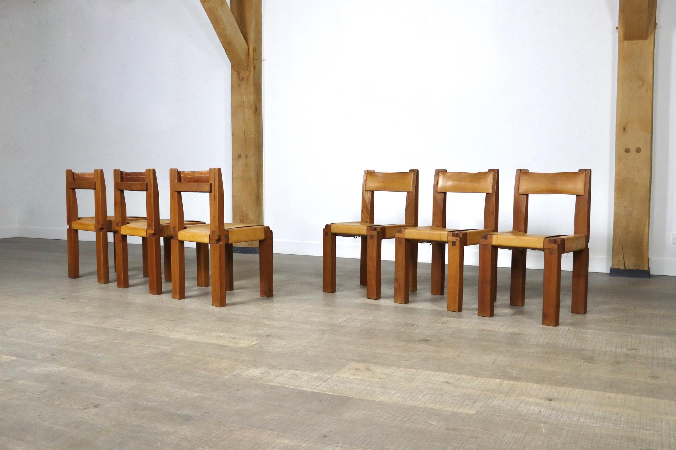 Mid-20th Century Set Of 6 Pierre Chapo S11 Dining Chairs, France, 1960s