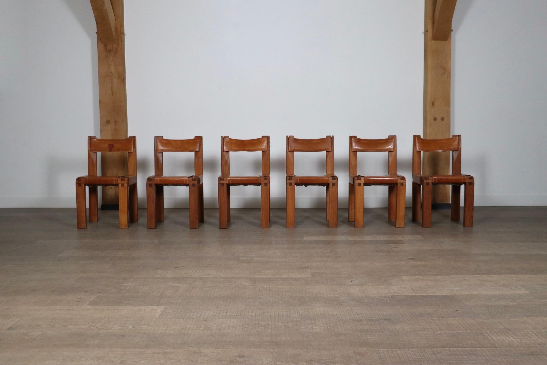 Mid-20th Century Set Of 6 Pierre Chapo S11 Dining Chairs, France, 1960s
