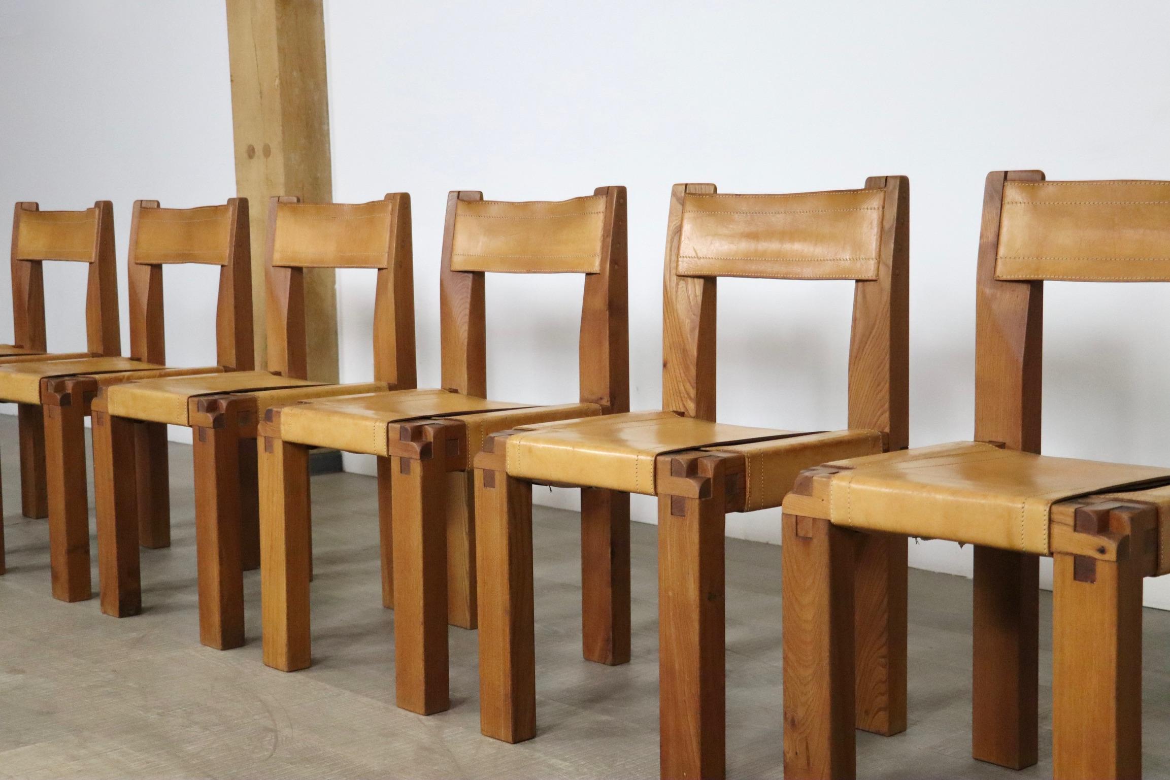 Set Of 6 Pierre Chapo S11 Dining Chairs, France, 1960s 1