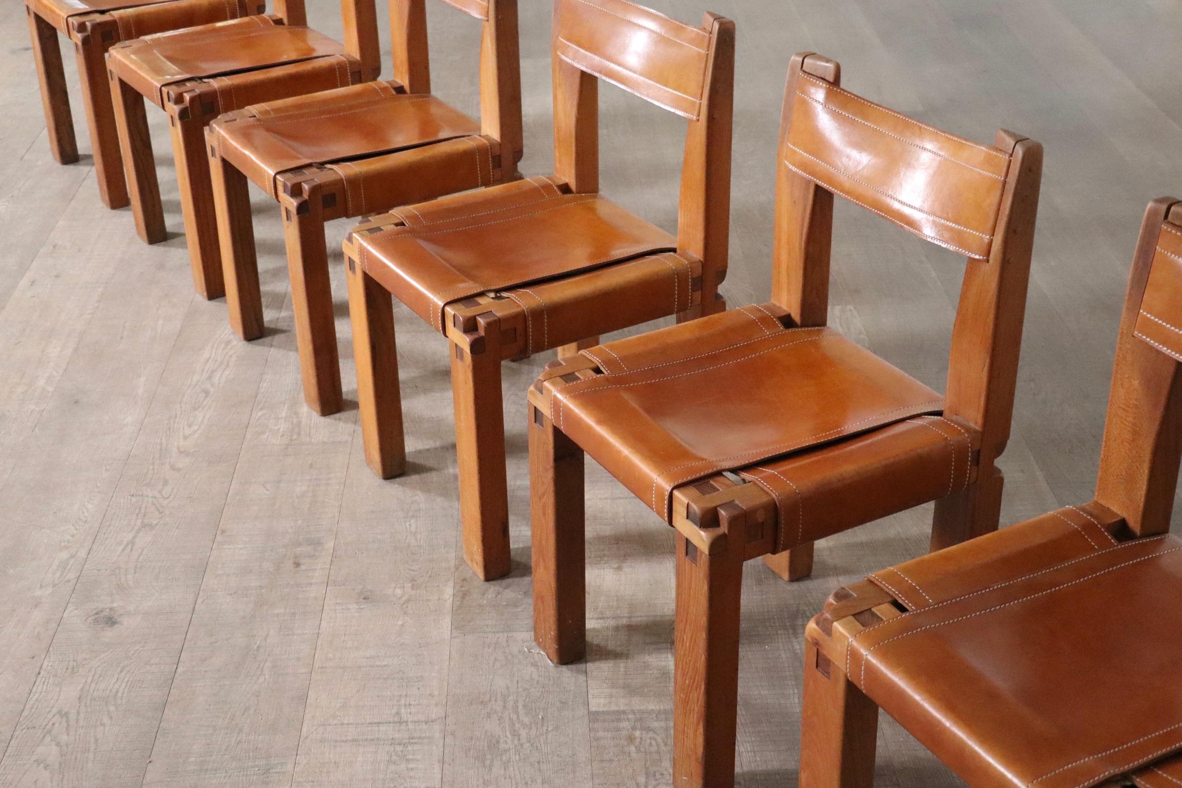 Set Of 6 Pierre Chapo S11 Dining Chairs, France, 1960s 1