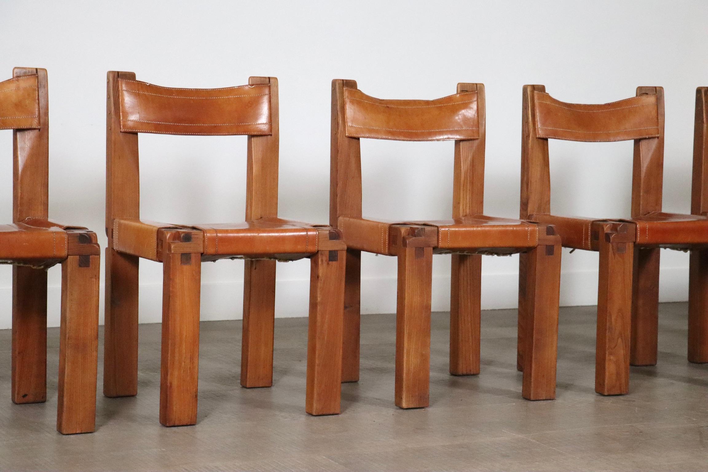 Set Of 6 Pierre Chapo S11 Dining Chairs, France, 1960s For Sale 1