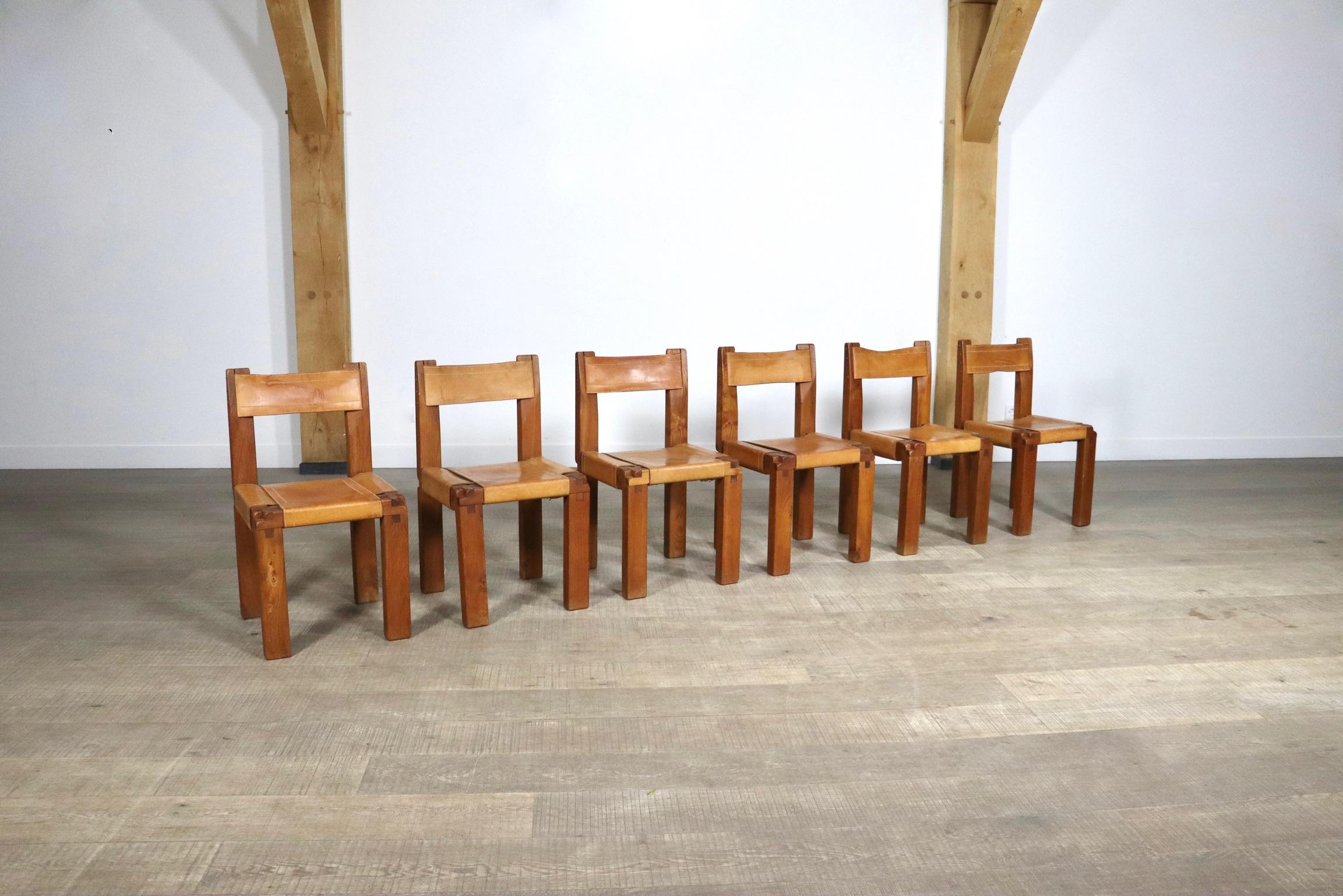 Set Of 6 Pierre Chapo S11 Dining Chairs, France, 1960s For Sale 3