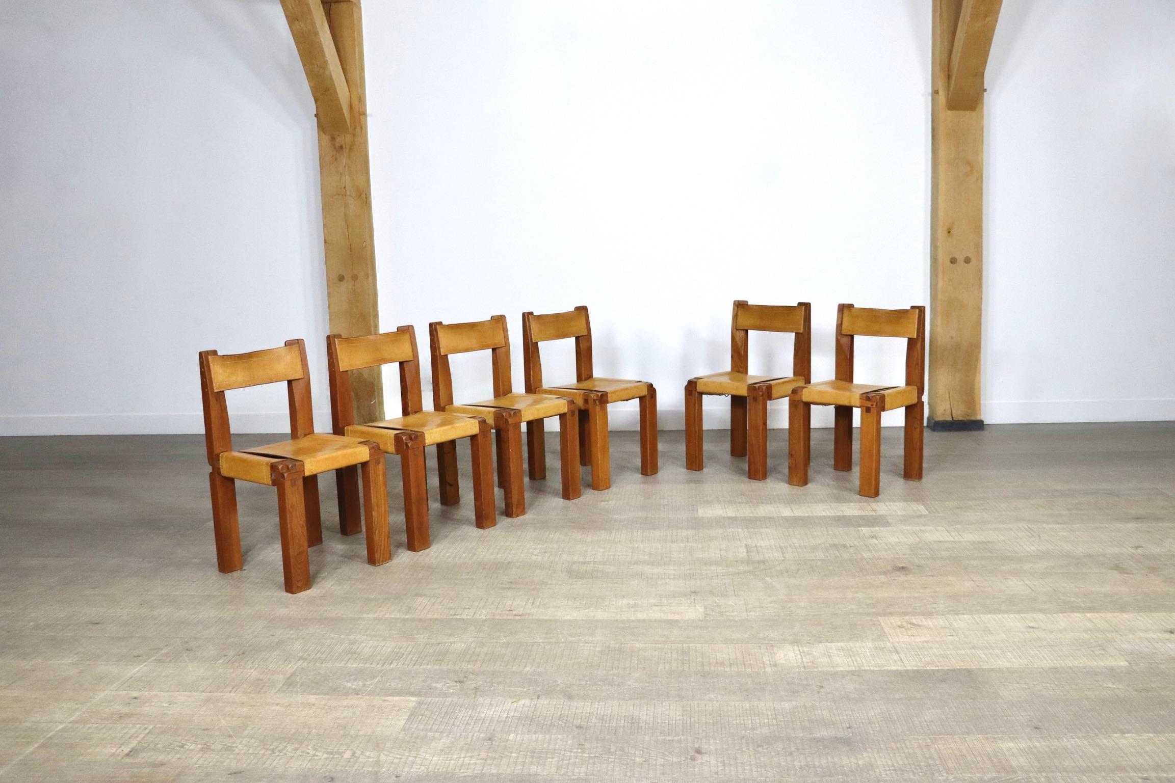 Set Of 6 Pierre Chapo S11 Dining Chairs, France, 1960s 3