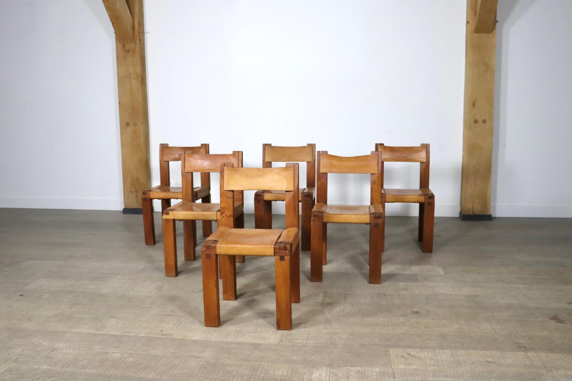 Set Of 6 Pierre Chapo S11 Dining Chairs, France, 1960s For Sale 4