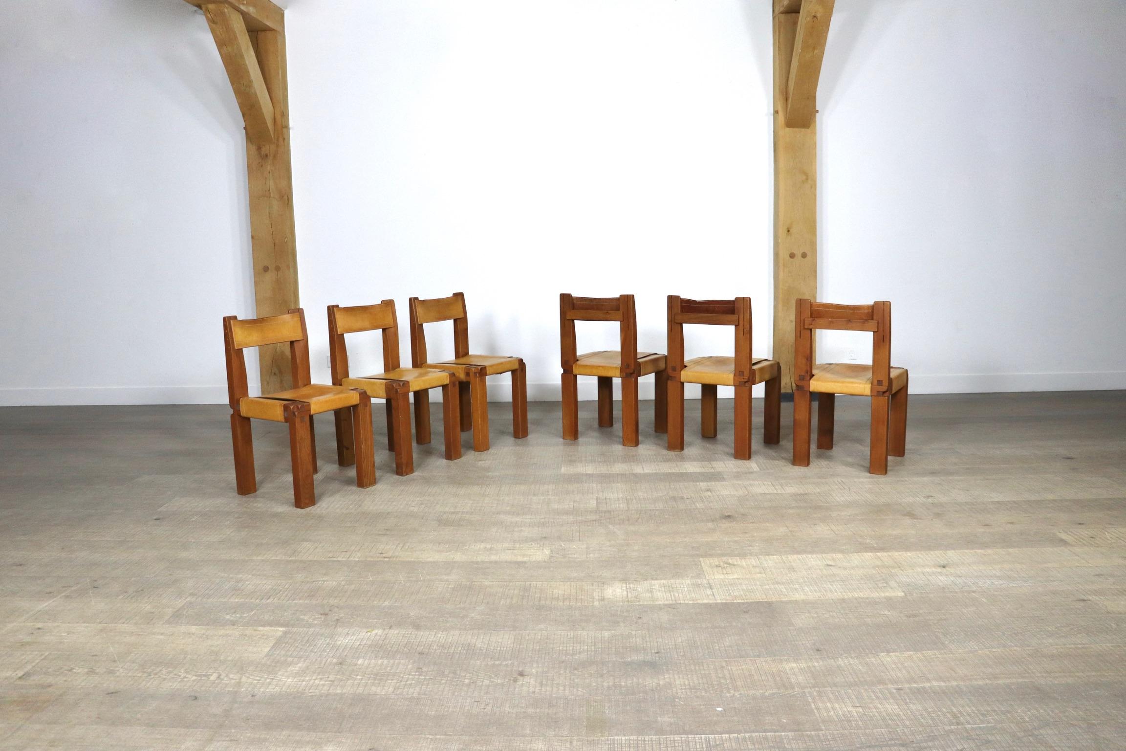 Set Of 6 Pierre Chapo S11 Dining Chairs, France, 1960s 4