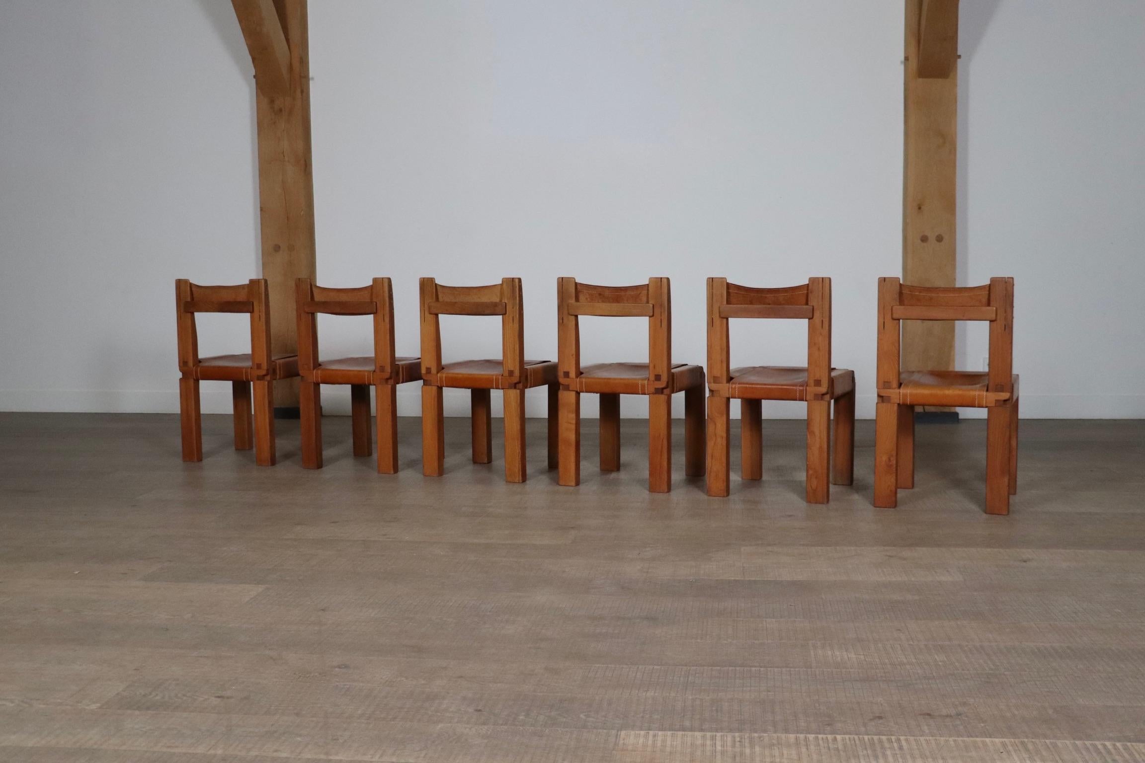 Set Of 6 Pierre Chapo S11 Dining Chairs, France, 1960s 4