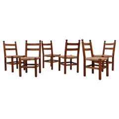 Set of 6 Pierre Chapo Style Dining Chairs with Royal Throne Detailing