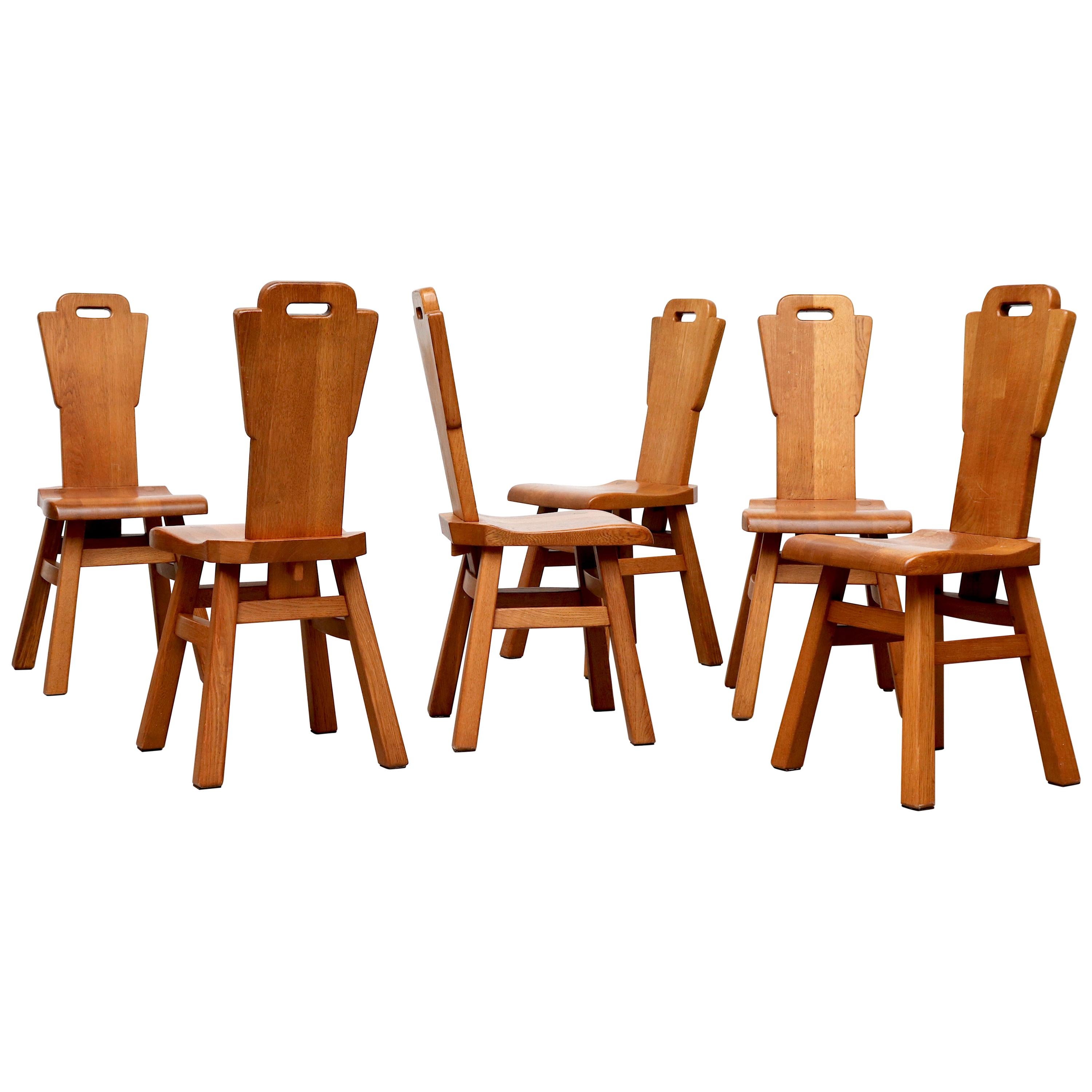 Set of 6 Pierre Chapo Style High Back Dining Chairs