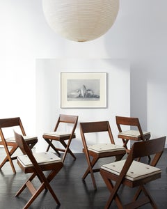 Set of 6 Pierre Jeanneret Cane Seat Wood Back Chairs c. 1959-60