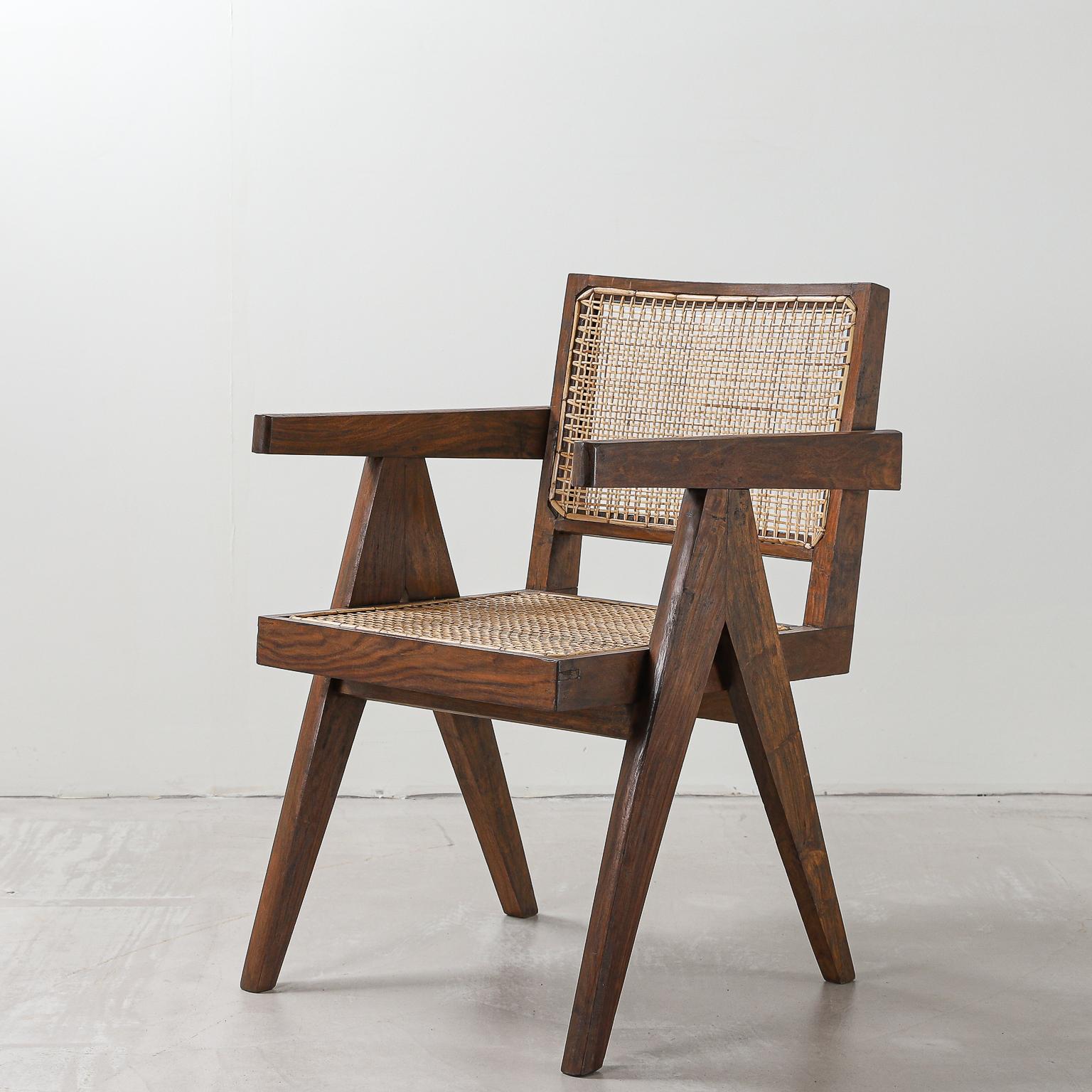 Set of 6 Pierre Jeanneret Office Chair, Variant, circa 1953-1954 In Good Condition In London, Charterhouse Square