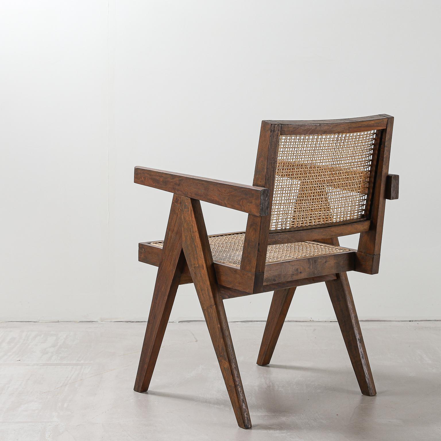 Rattan Set of 6 Pierre Jeanneret Office Chair, Variant, circa 1953-1954