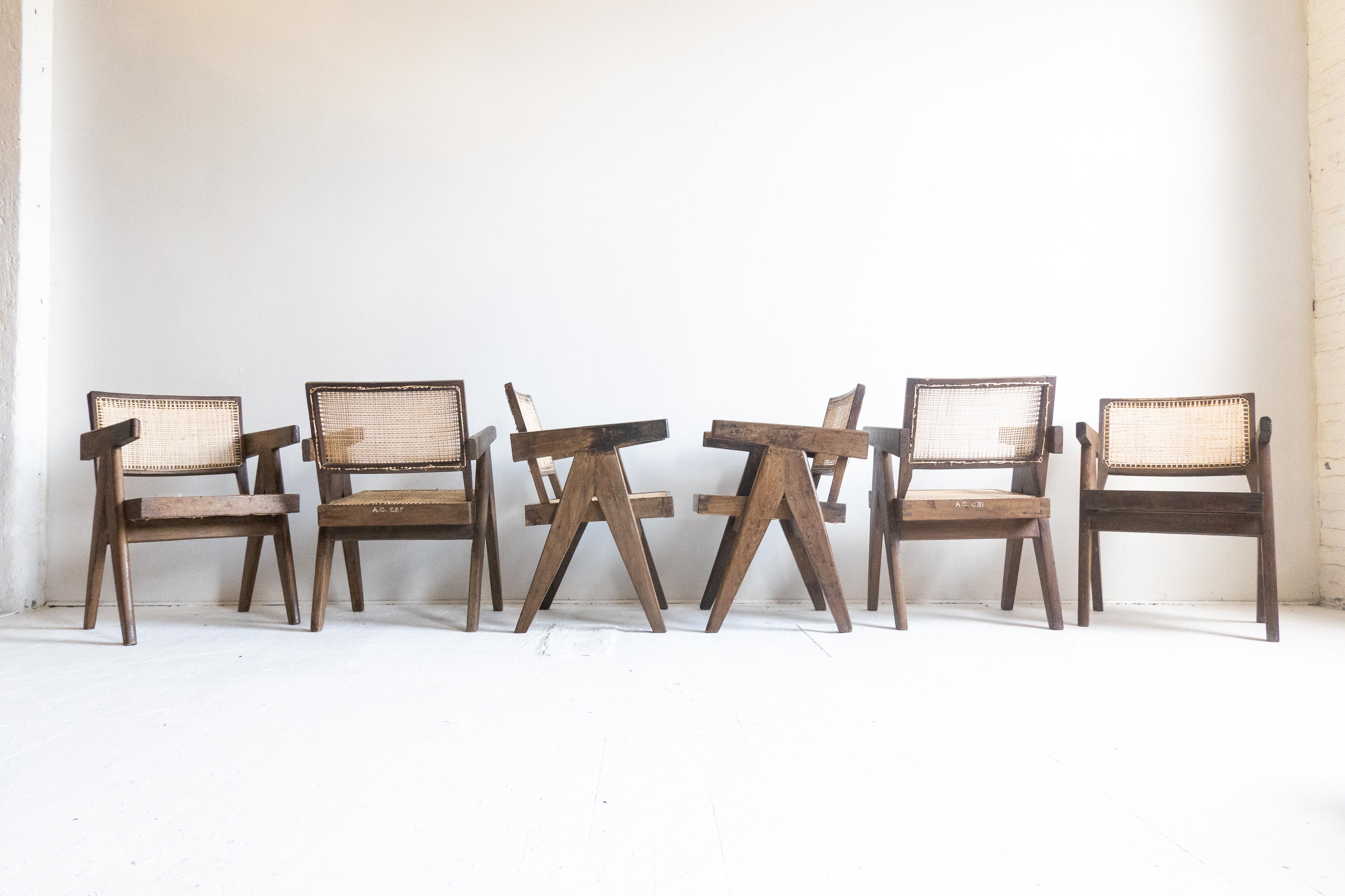 Modern Set of 6: Pierre Jeanneret Office Chairs Ahmedabad For Sale