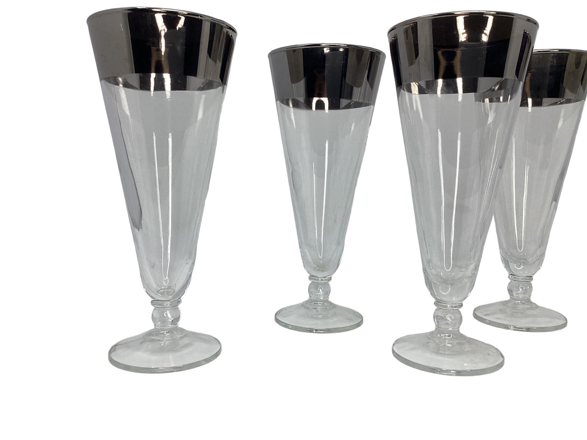 Set of 6 Pilsner Glasses with Silver Band In Good Condition For Sale In Chapel Hill, NC