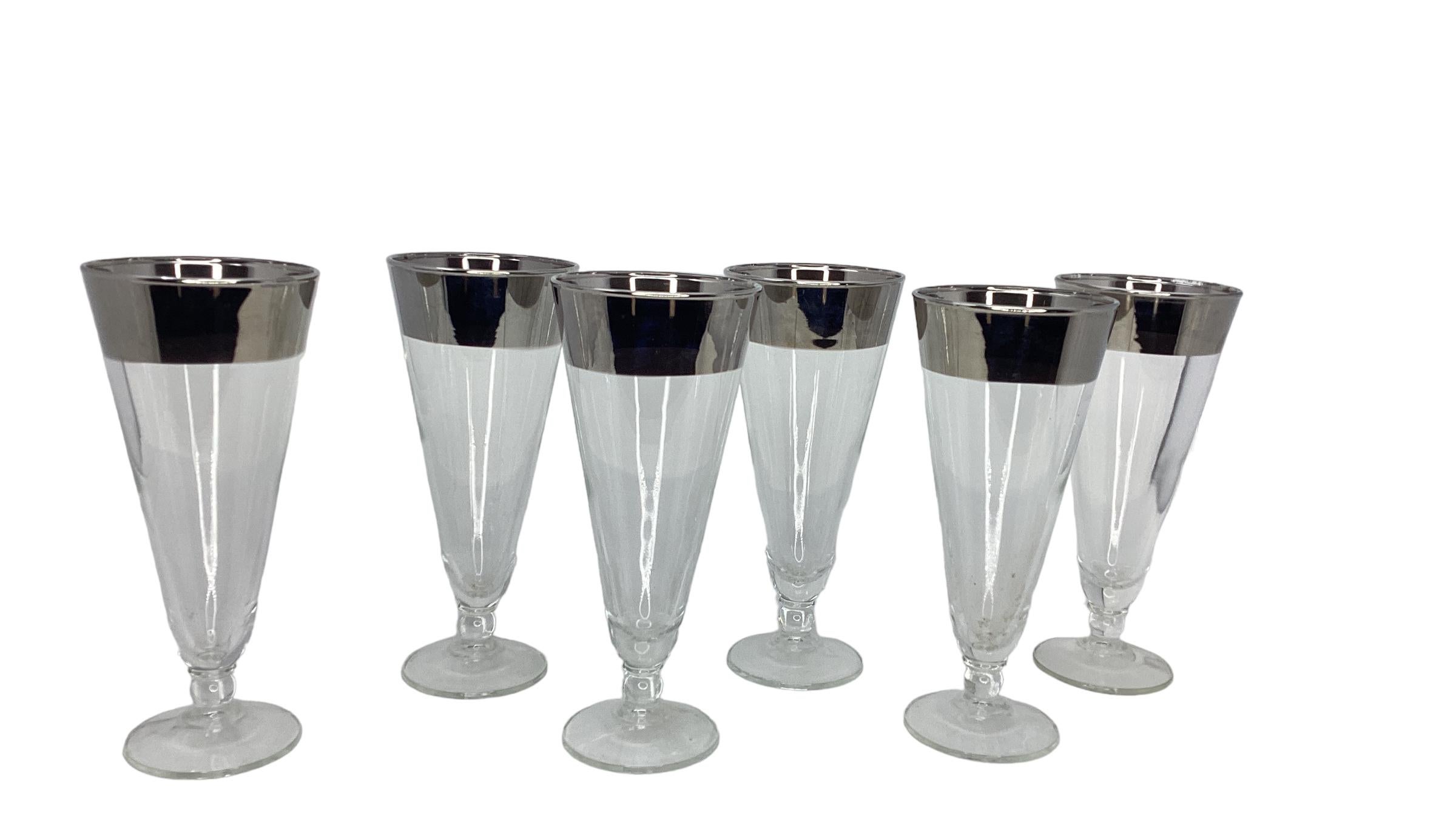 Set of 6 Pilsner Glasses with Silver Band For Sale 1