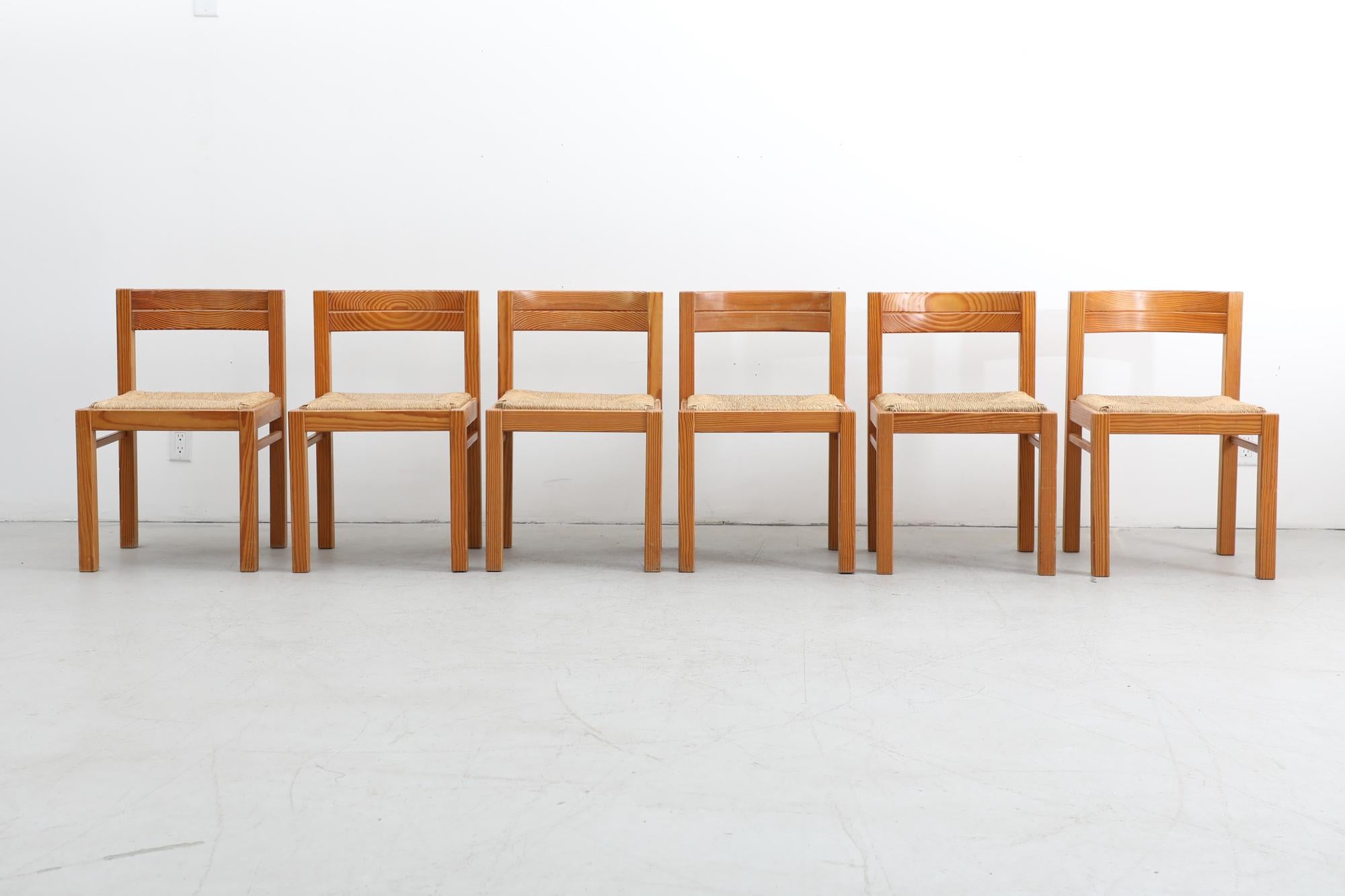 Mid-Century Modern Set of 6 Pine and Rush Dining Chairs by Martin Visser for t' Spectrum