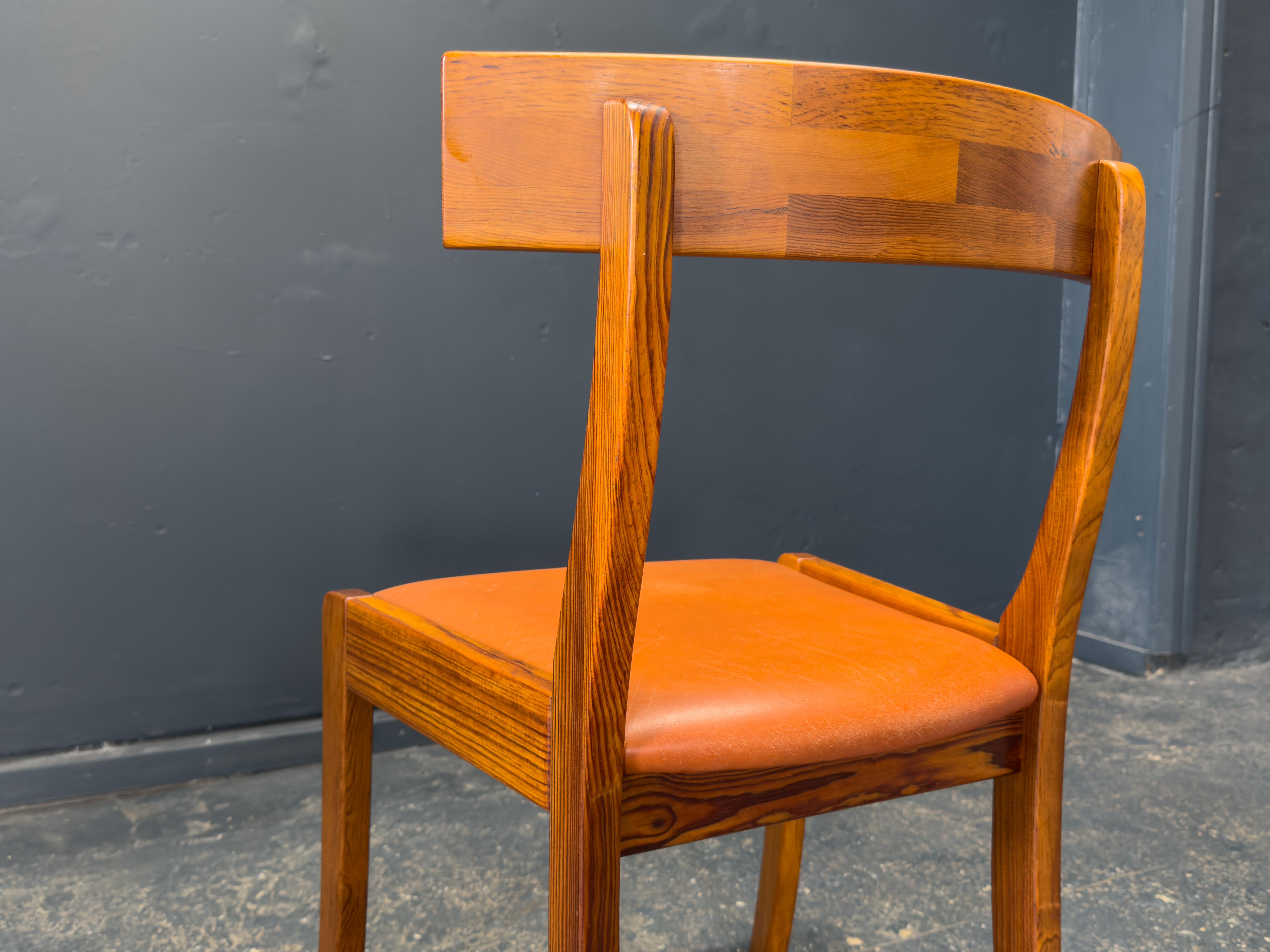 Juego de 6 Sillas de Comedor de Pino y Piel Bronceada Danés en venta